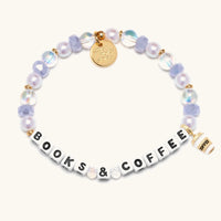 Bracelet with 'Books & Coffee' beads on a white background