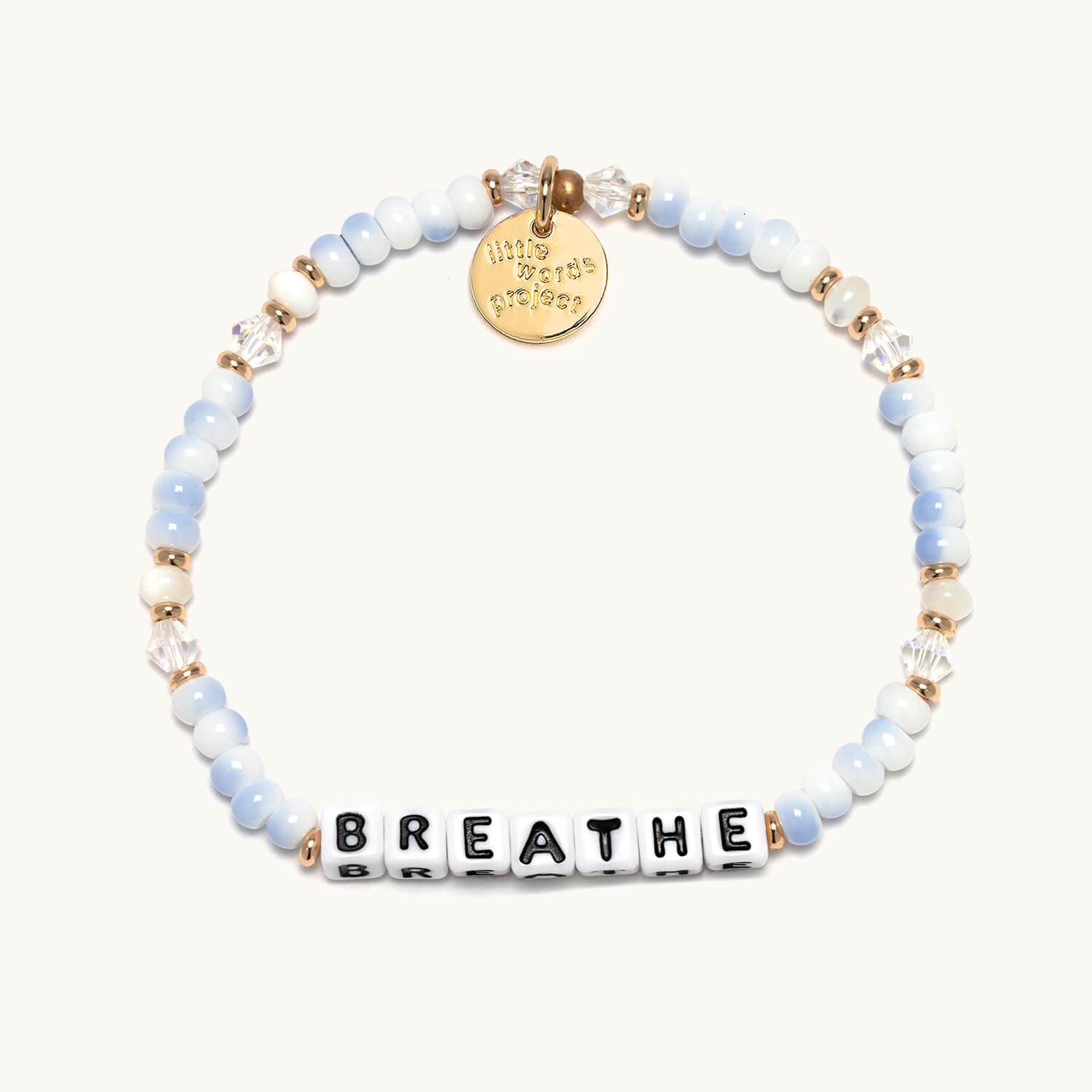 Beaded bracelet with 'BREATHE' on a white background