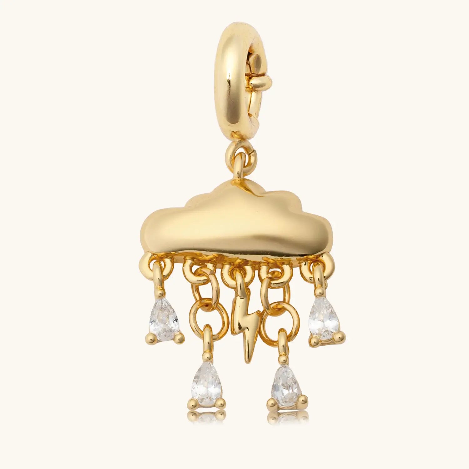 Raincloud gold charm with lightning bolt and crystal raindrops