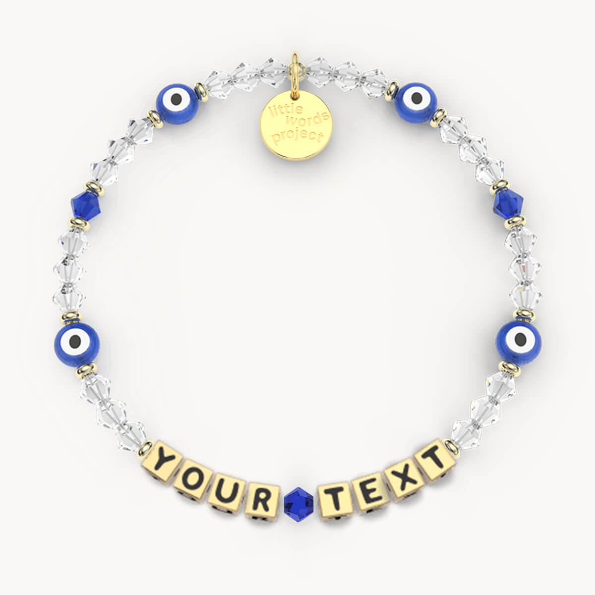 Custom Evil Eye Crystal Bracelet in Gold Letters