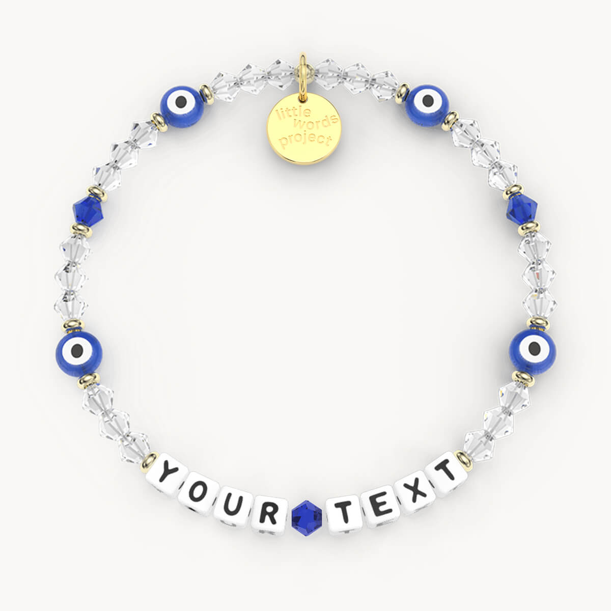 Custom Evil Eye Crystal Bracelet in White Letters