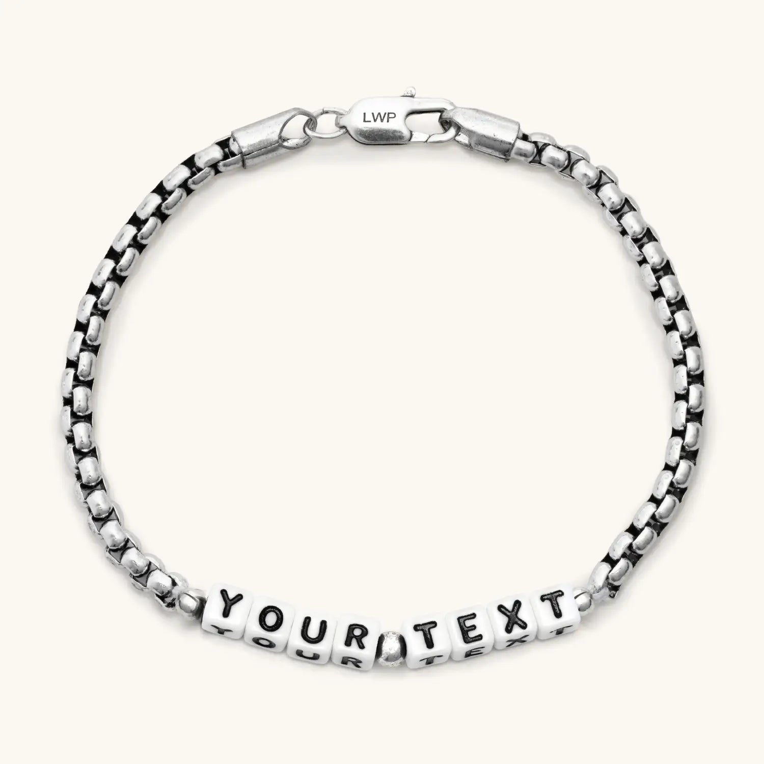 Custom Silver Antique Chain Bracelet - White Letters