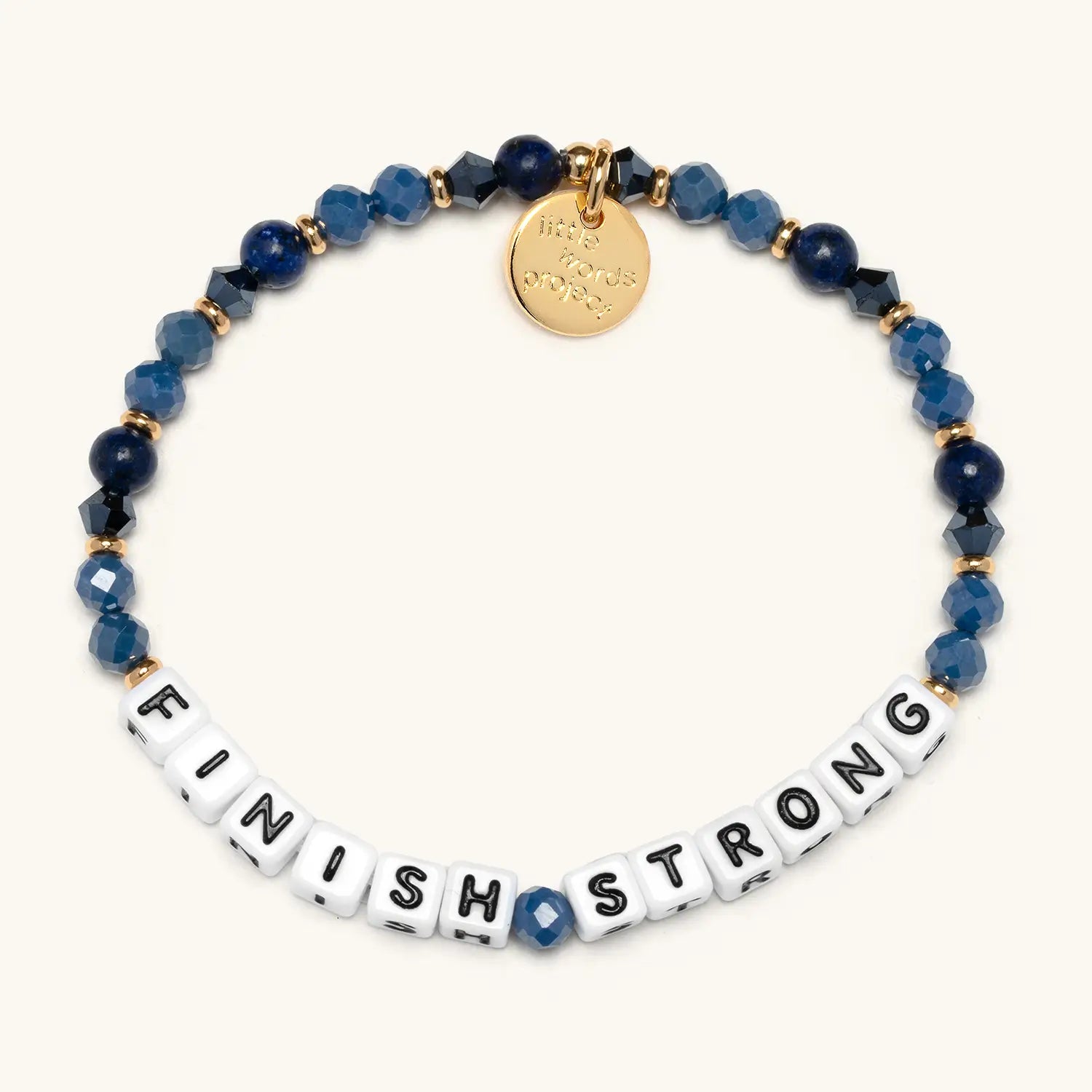 Little Words Project Finish Strong bracelet, flat-lay on white background