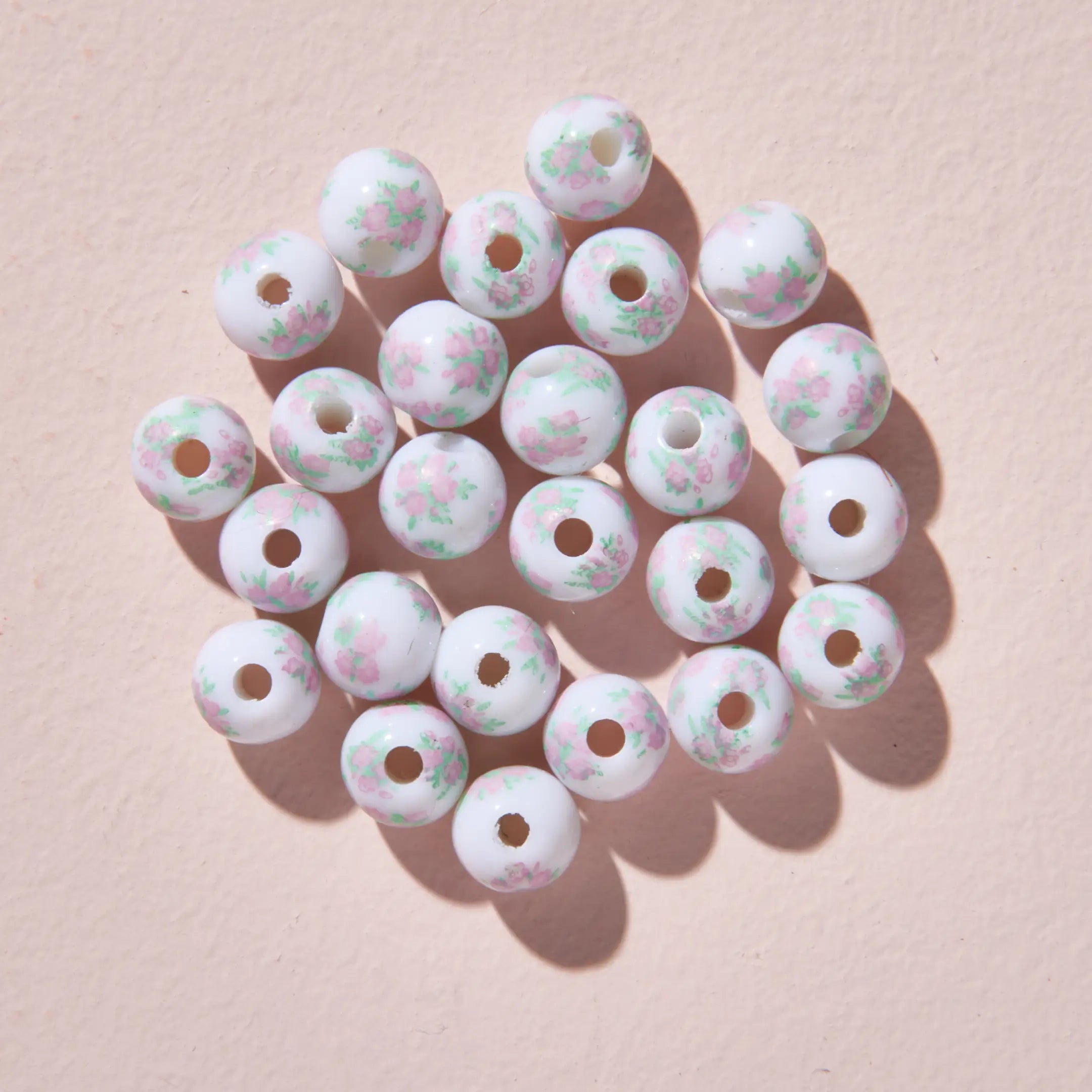 White Beads with Pink Florals