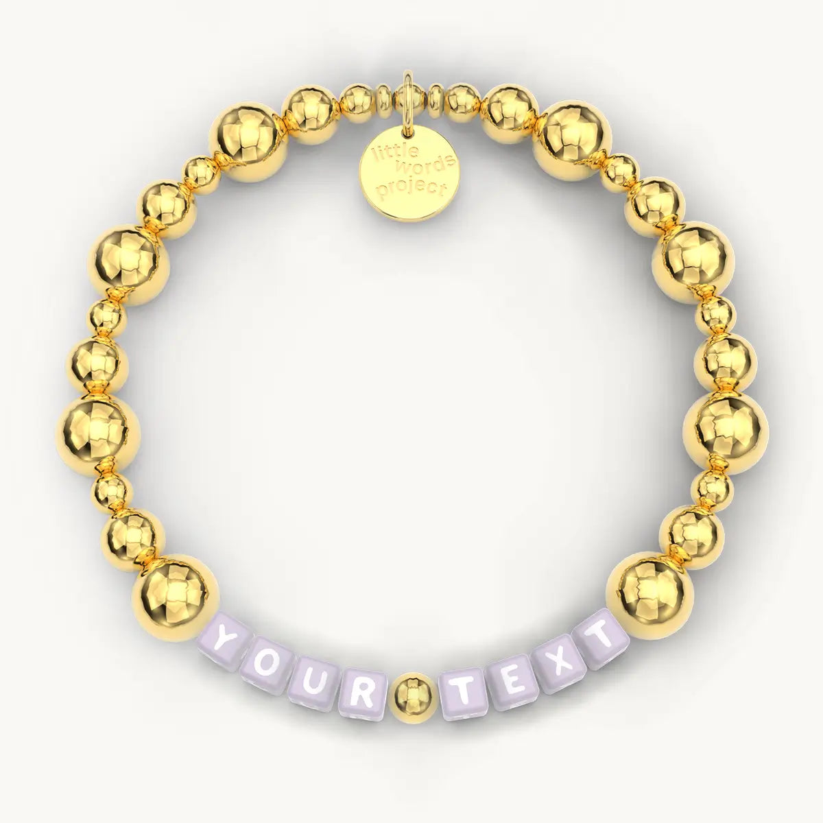 Gold Bubbles Custom Bracelet with Lavender Letters