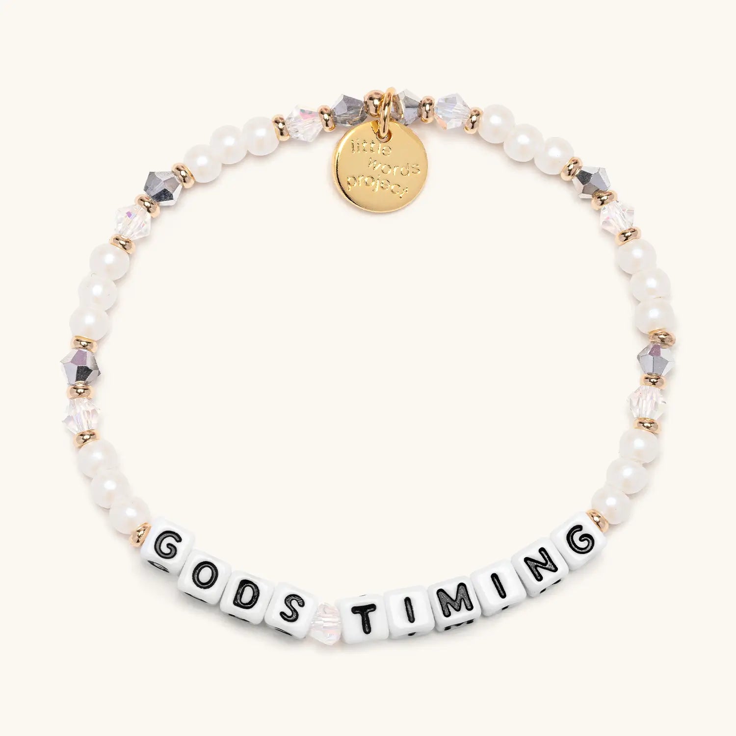 Beaded bracelet with the words Gods Timing on it