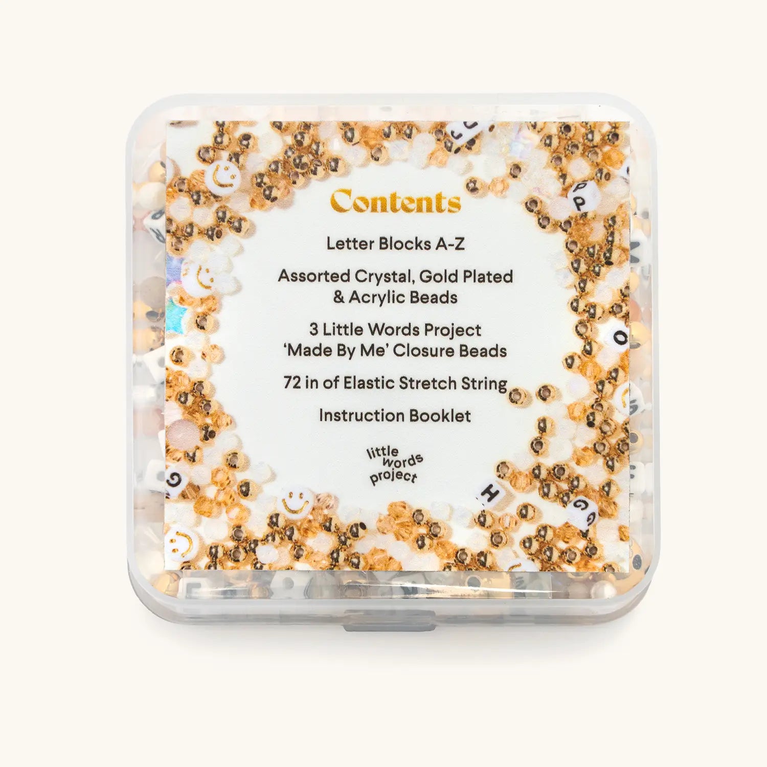 Golden Wishes Bead Kit packaging back view showing product contents and instructions