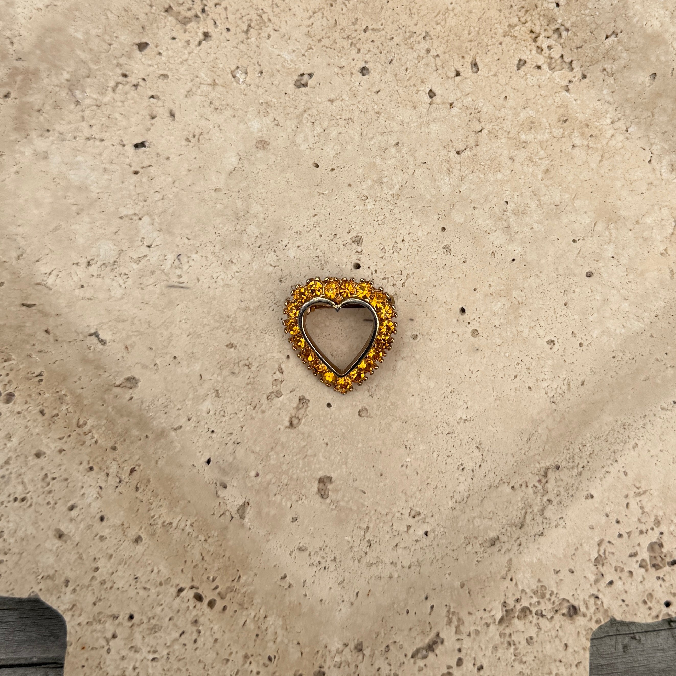 Topaz Rhinestone Open Heart Brooch