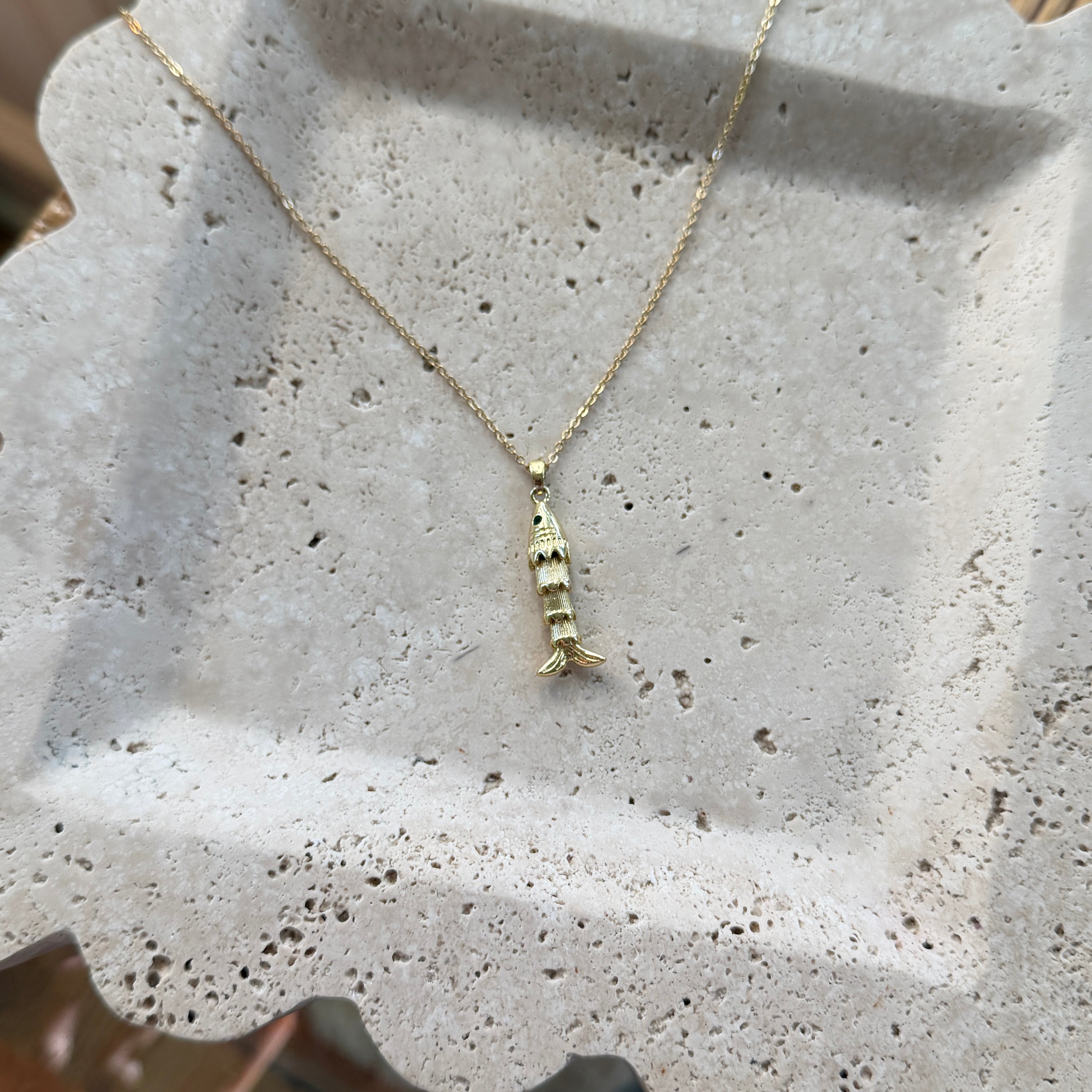 Articulated Gold-Tone Fish Pendant Necklace