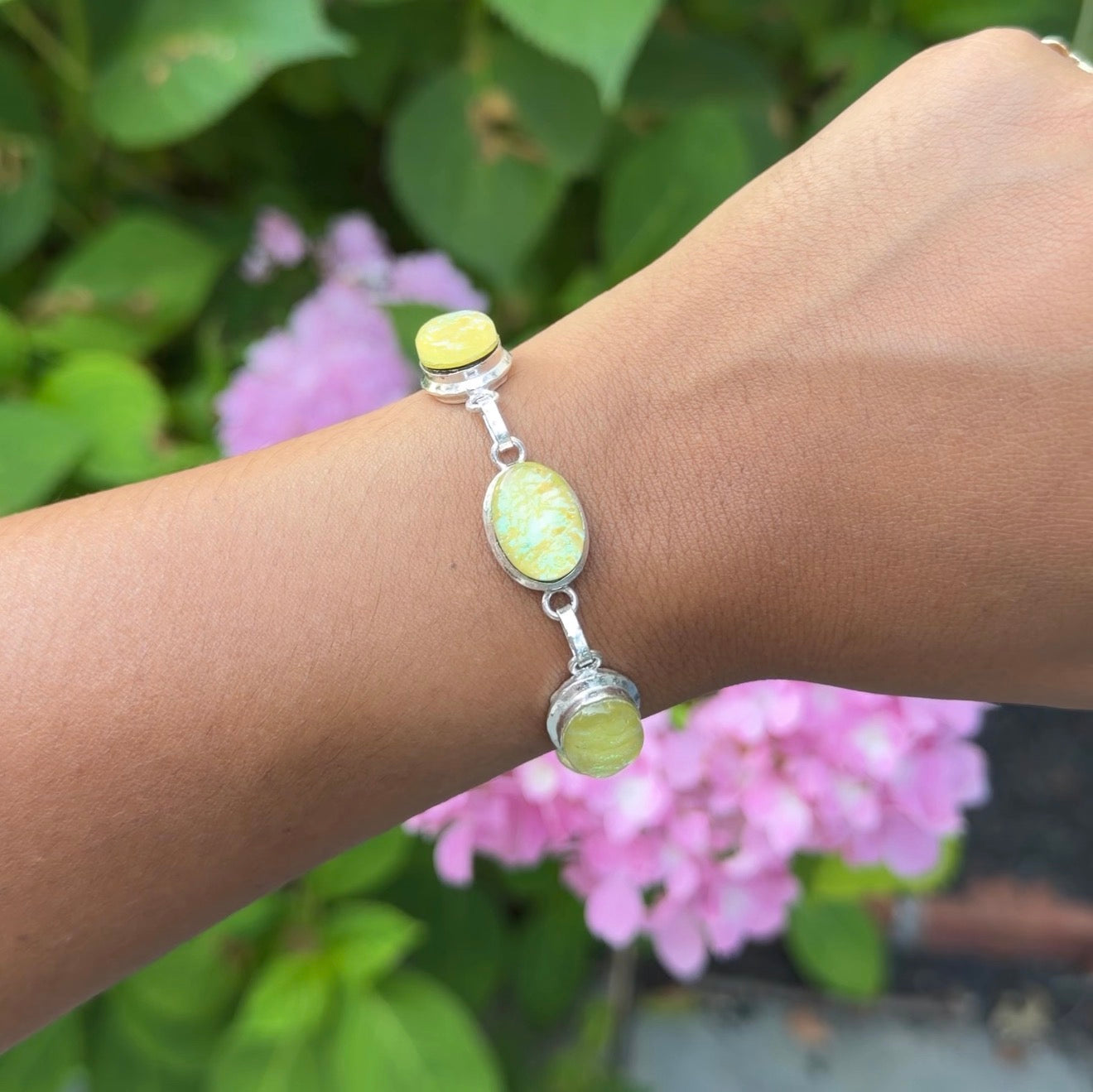 Iridescent Lime Cabochon Toggle Bracelet