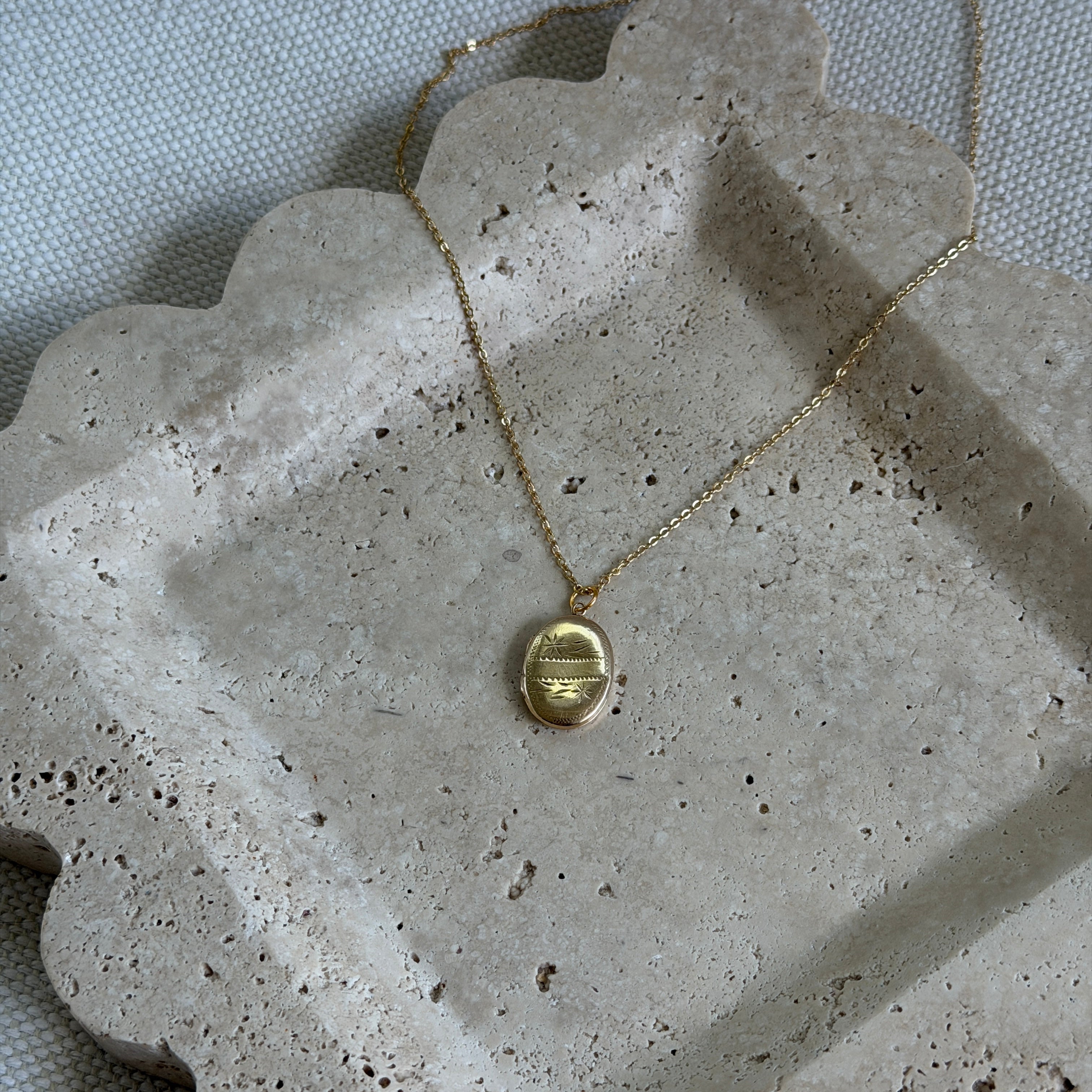 Gold-Filled Oval Locket with Star Engraving