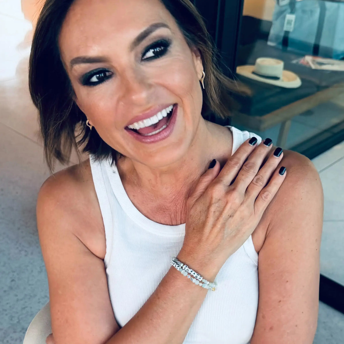 Mariska Hargitay wearing the Joyful Heart Foundation bracelet