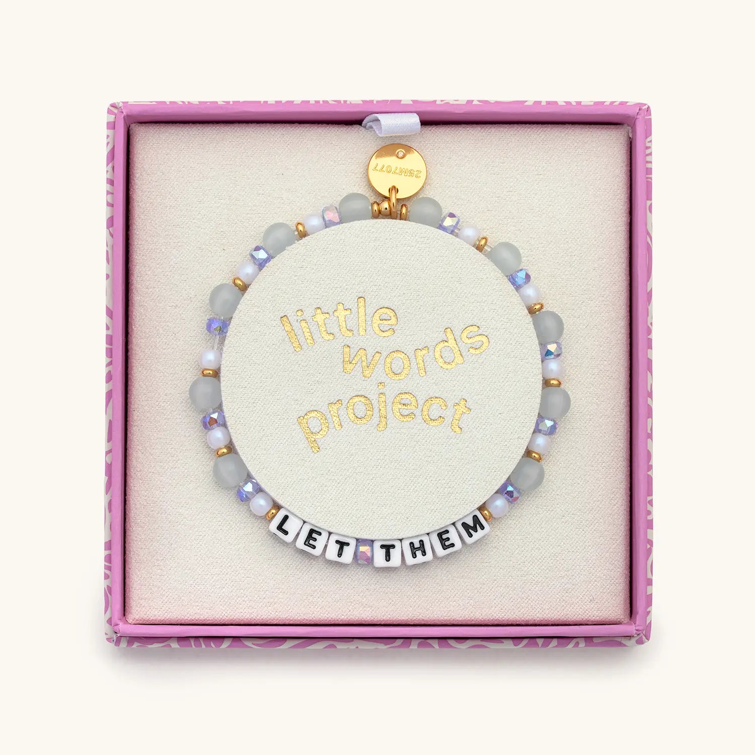 Bracelet with 'little words project' message in a pink box