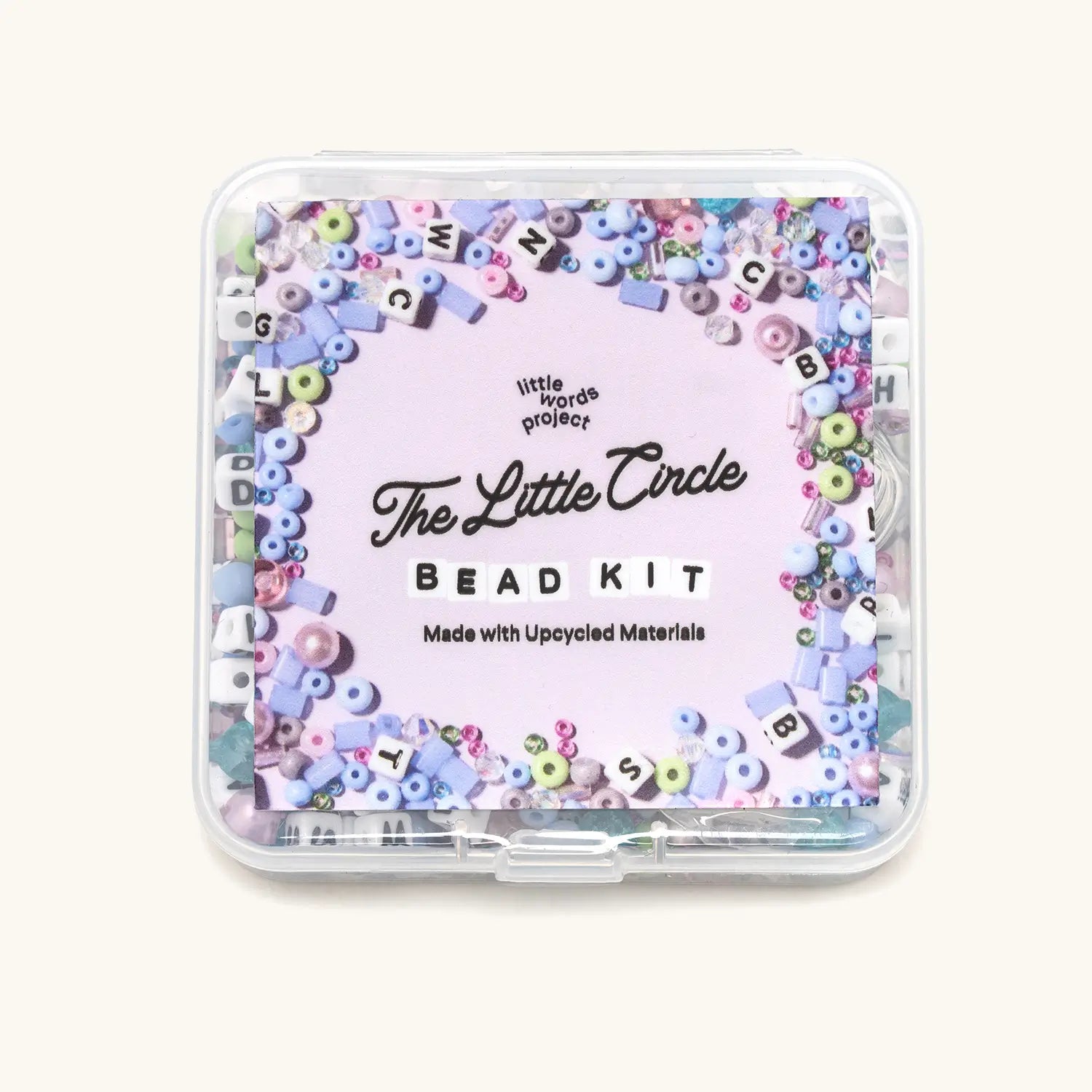 Bead kit packaging with colorful beads and 'The Little Circle' branding on a white background