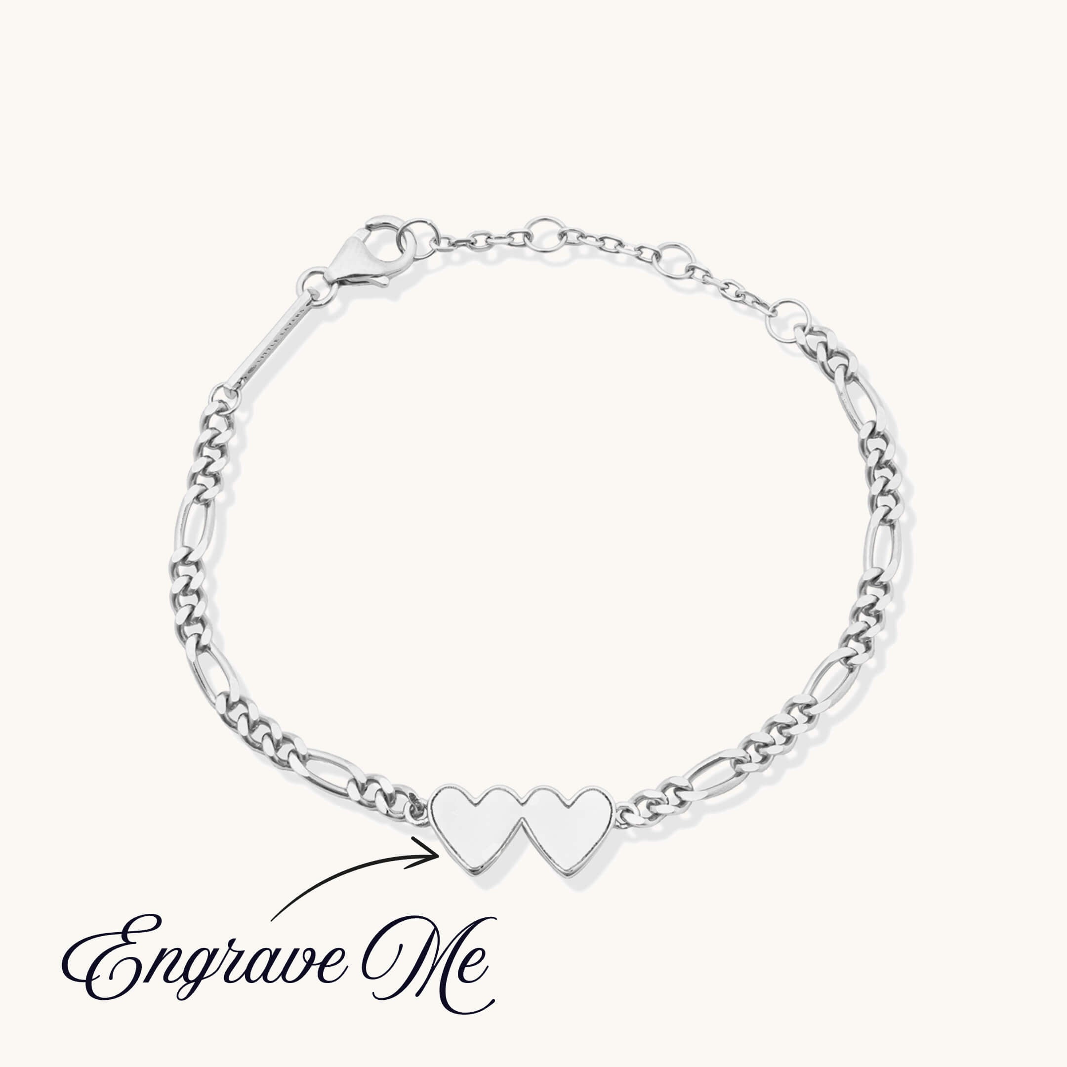 Silver Double Heart Engravable Bracelet