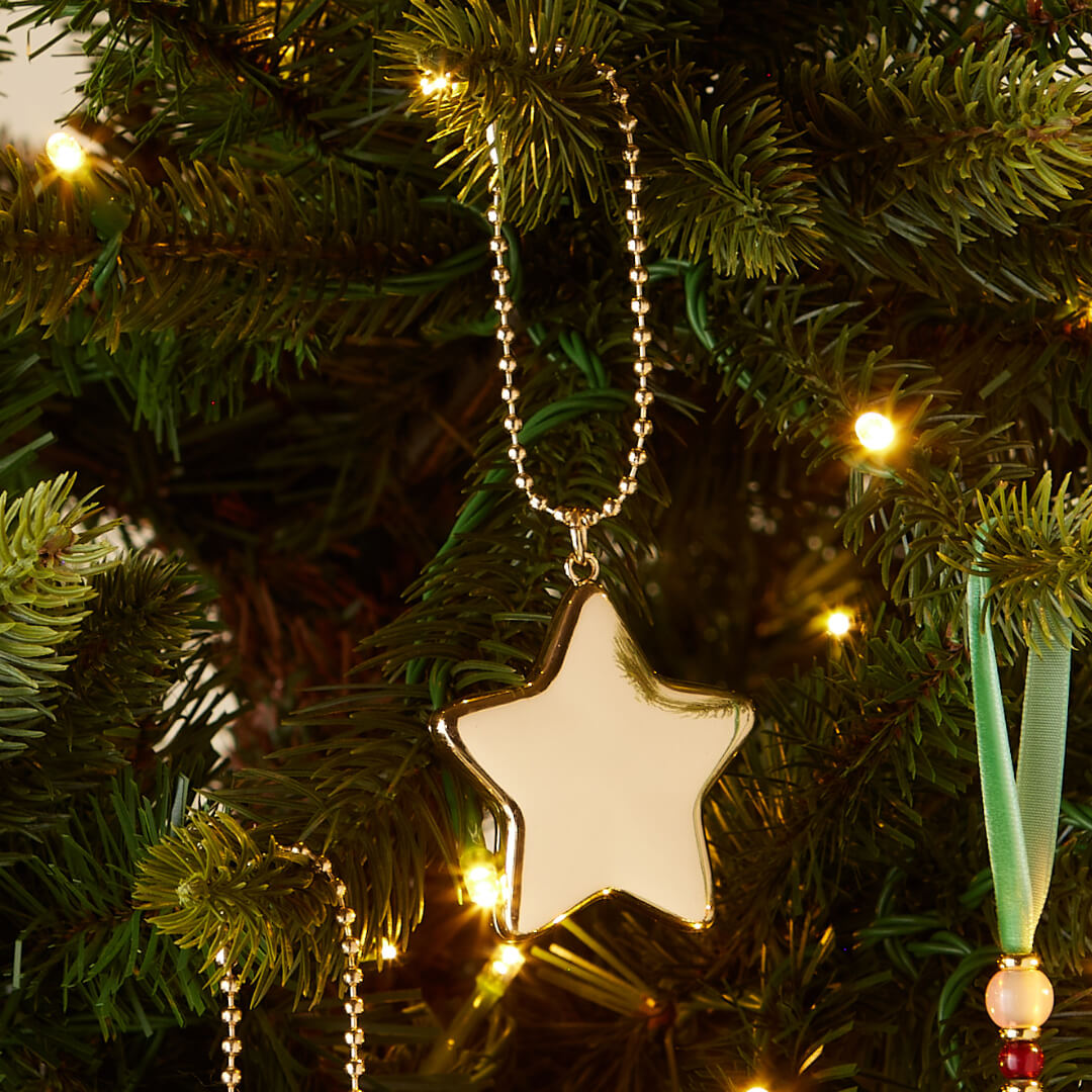 Star bag charm hanging on a tree