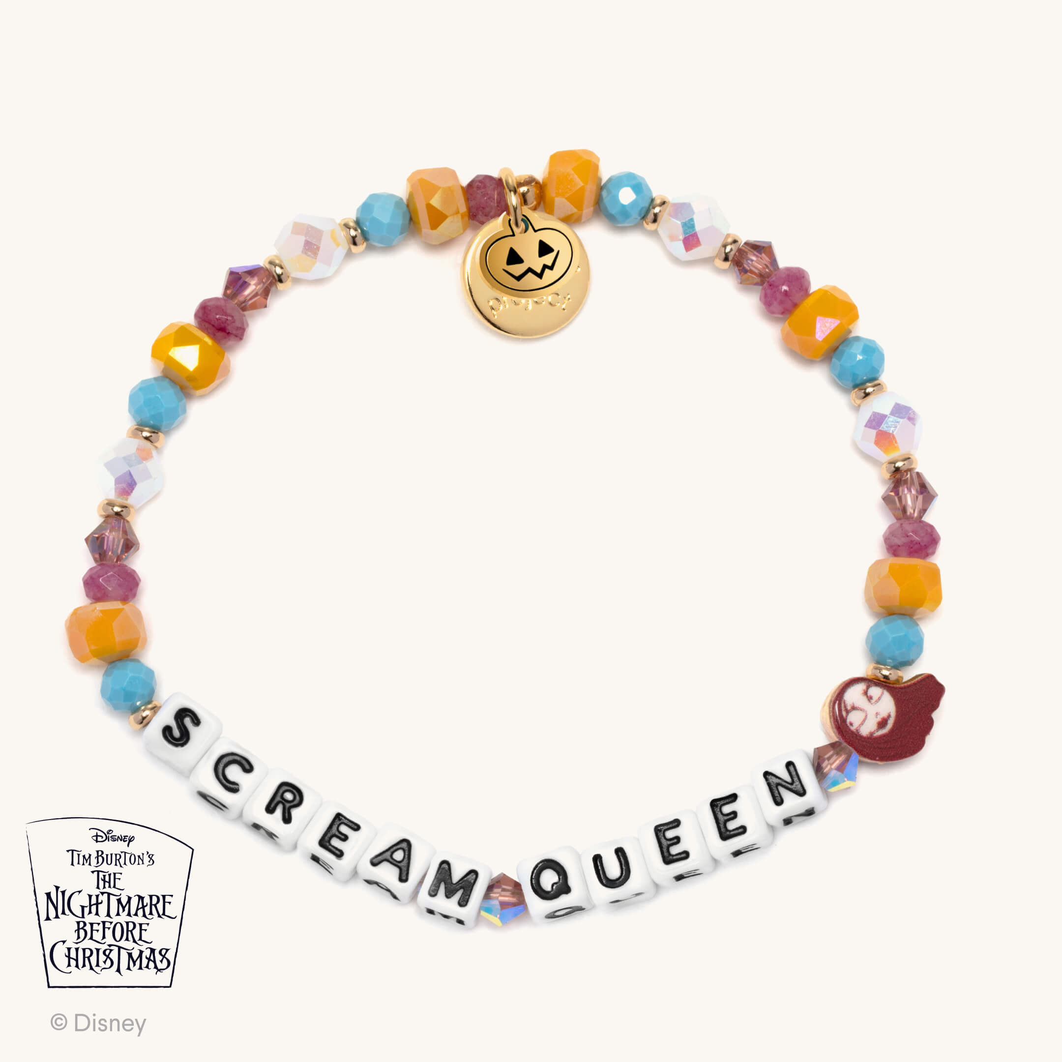 Colorful beaded bracelet with 'Scream Queen' charm and Disney logo on a white background