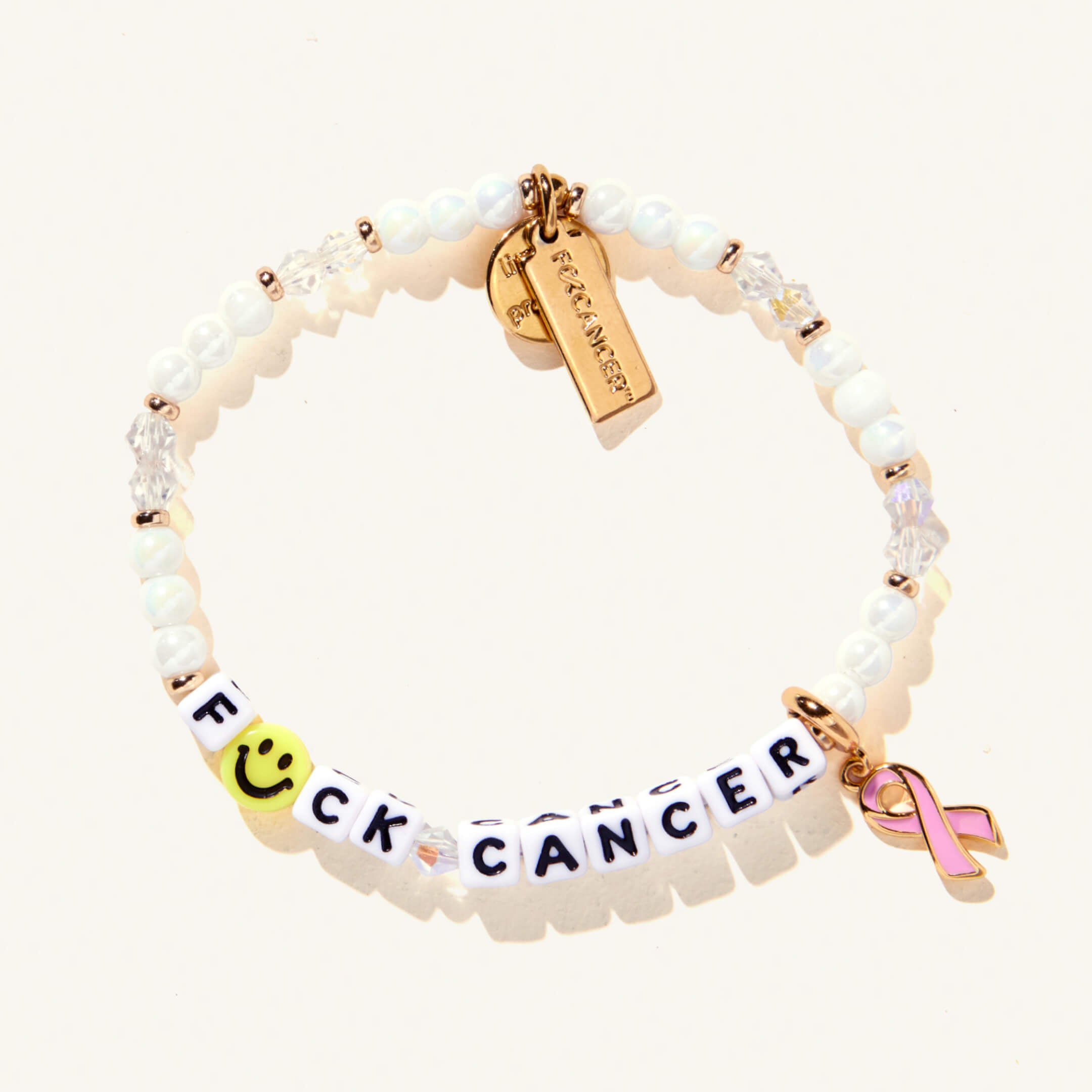 F:)ck Cancer Bracelet with Breast Cancer Ribbon Charm