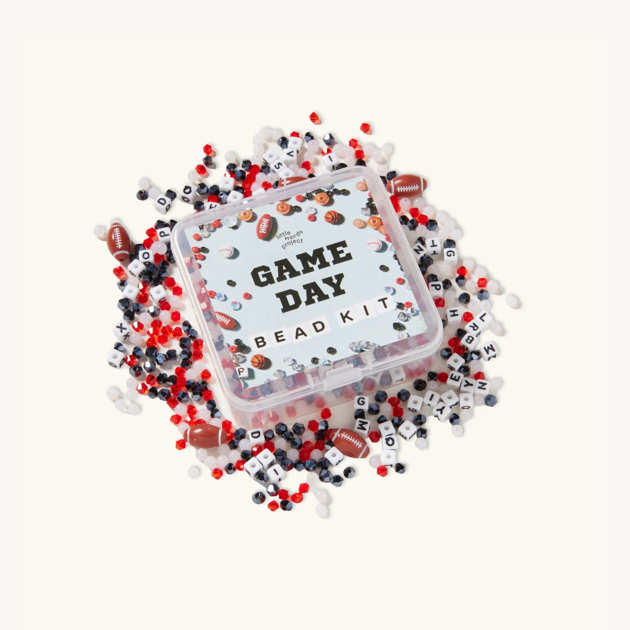 Game Day bead kit with various beads on a white background