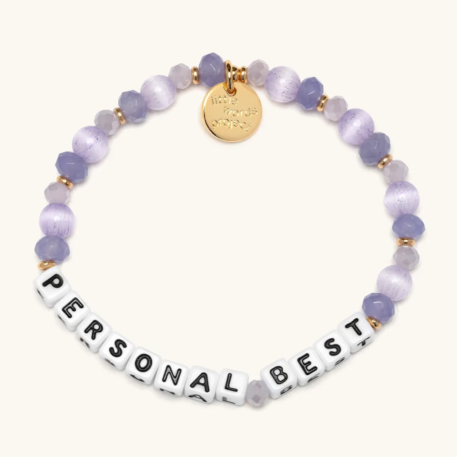 Little Words Project Personal Best bracelet, flat-lay on white background