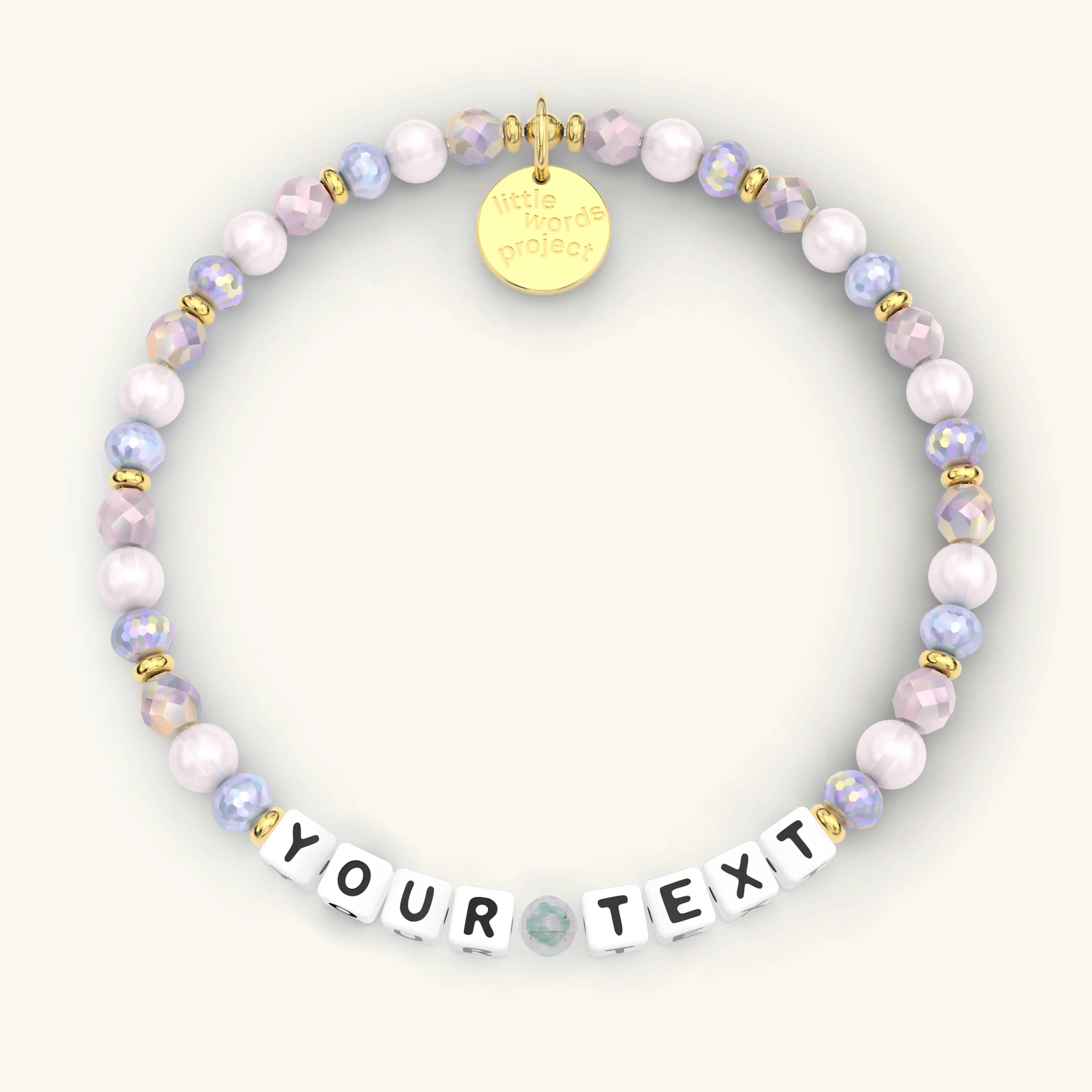Custom bracelet with White Letters reading "YOUR TEXT"