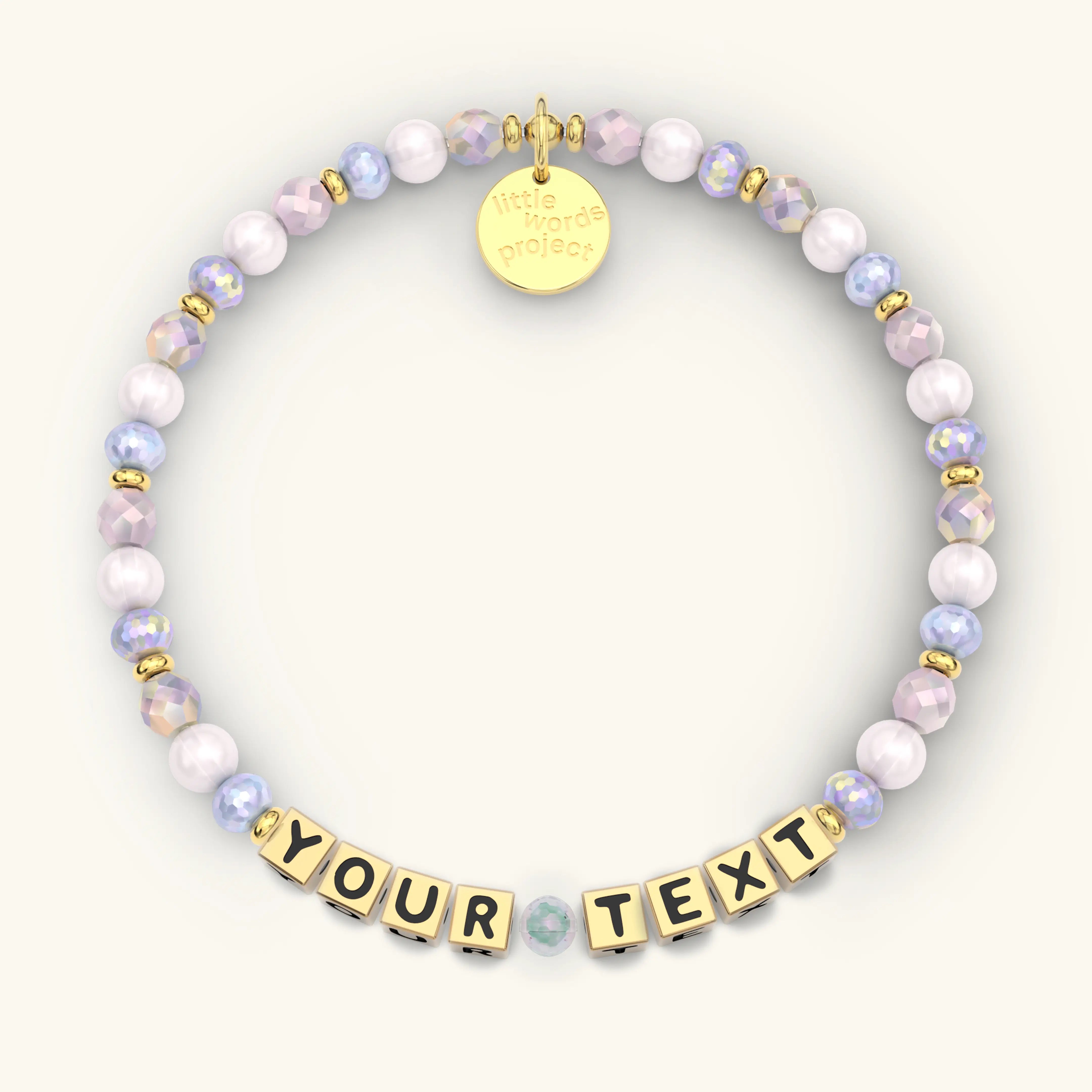 Custom bracelet with Gold Letters reading "YOUR TEXT"