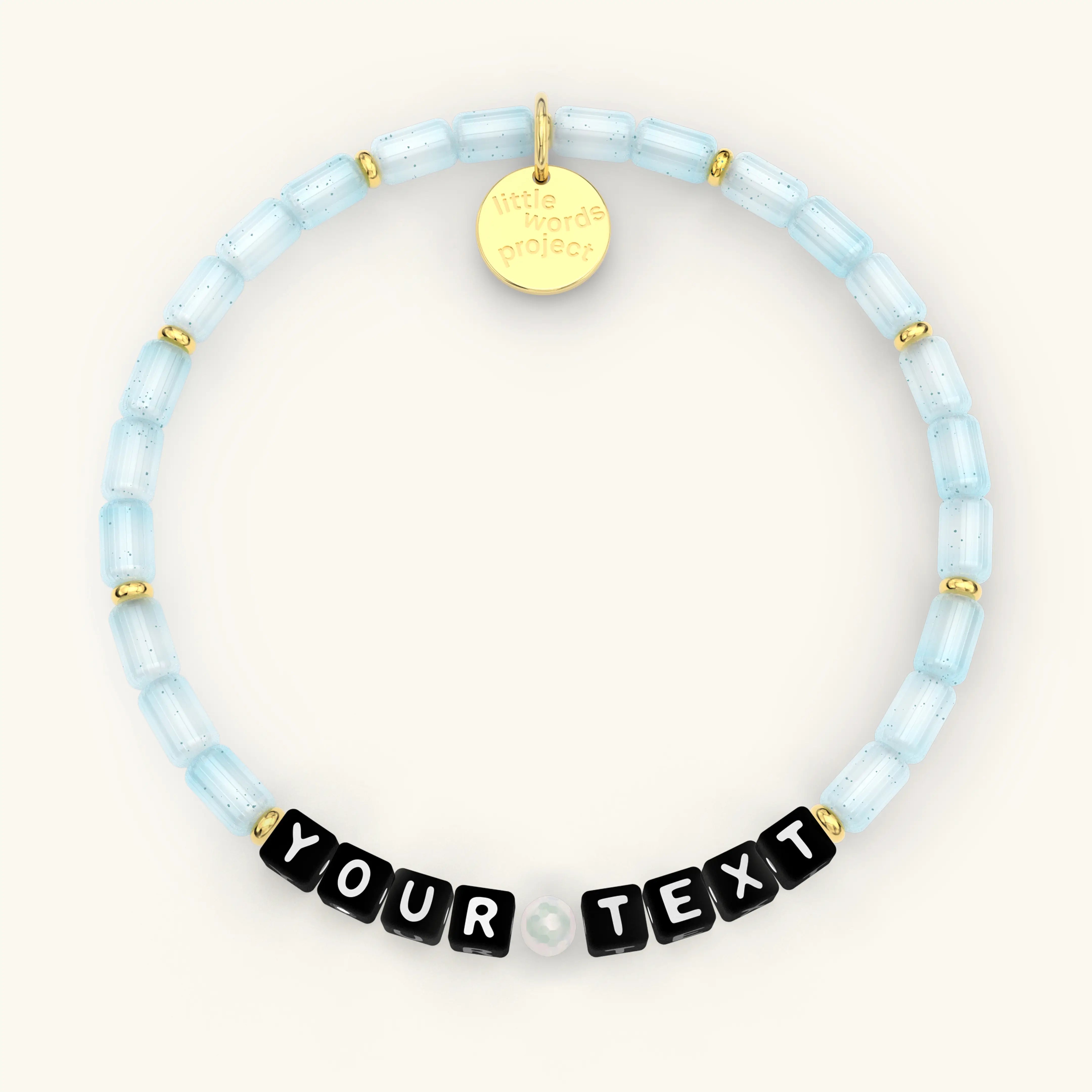 Custom bracelet with Black Letters reading "YOUR TEXT"