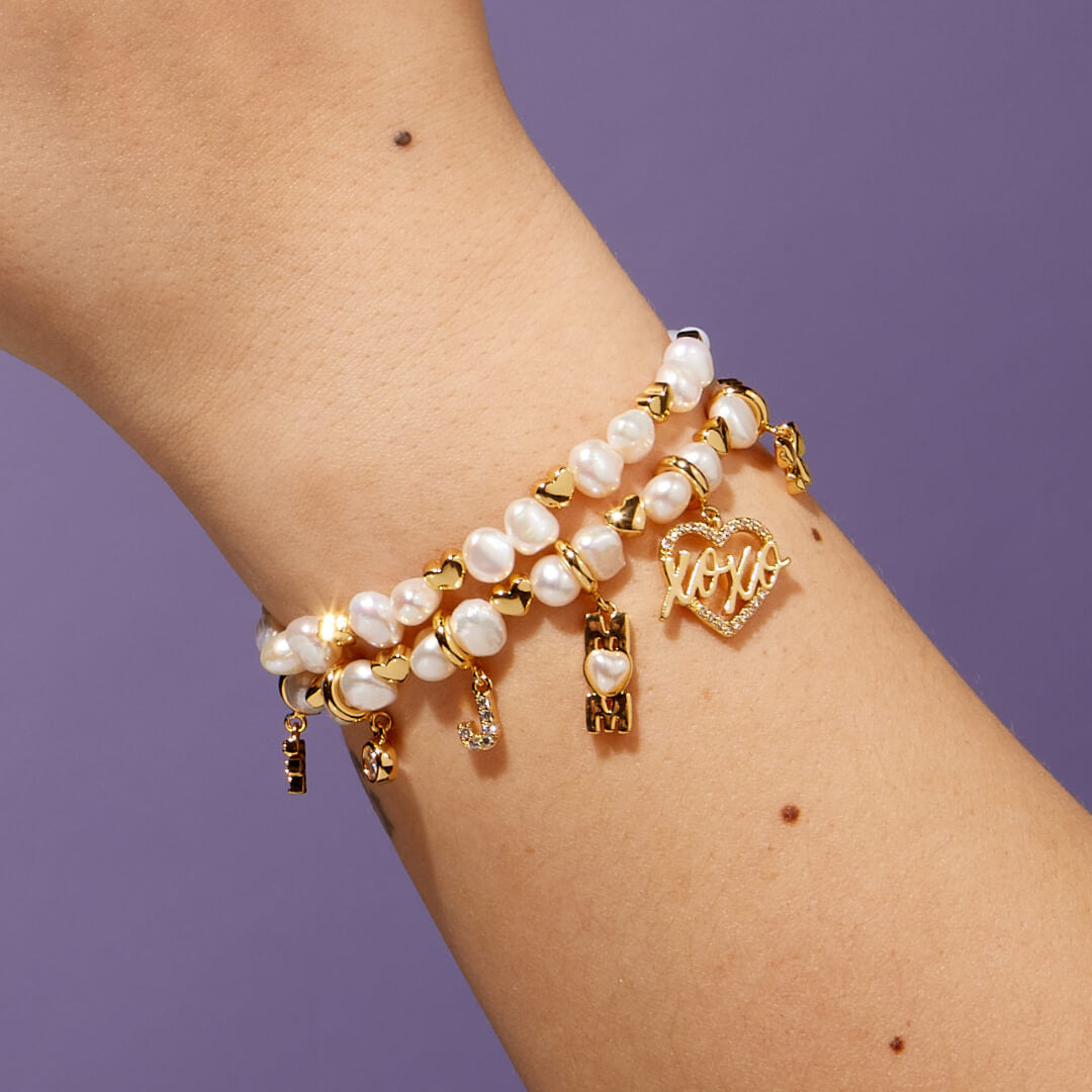 White Hearts by the Pearl Base Bracelet on Wrist