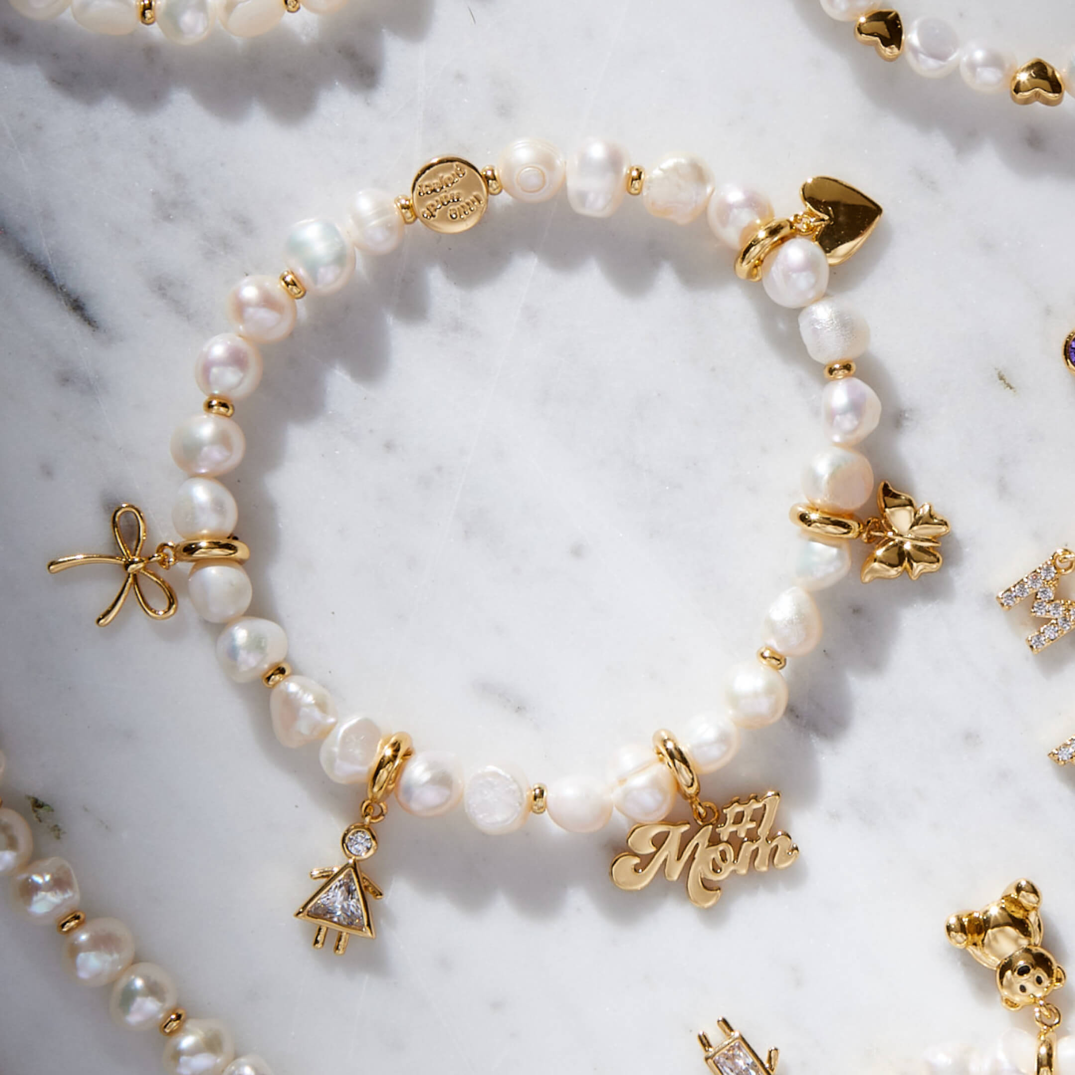 White Freshwater Pearl Bracelet Base with Charms