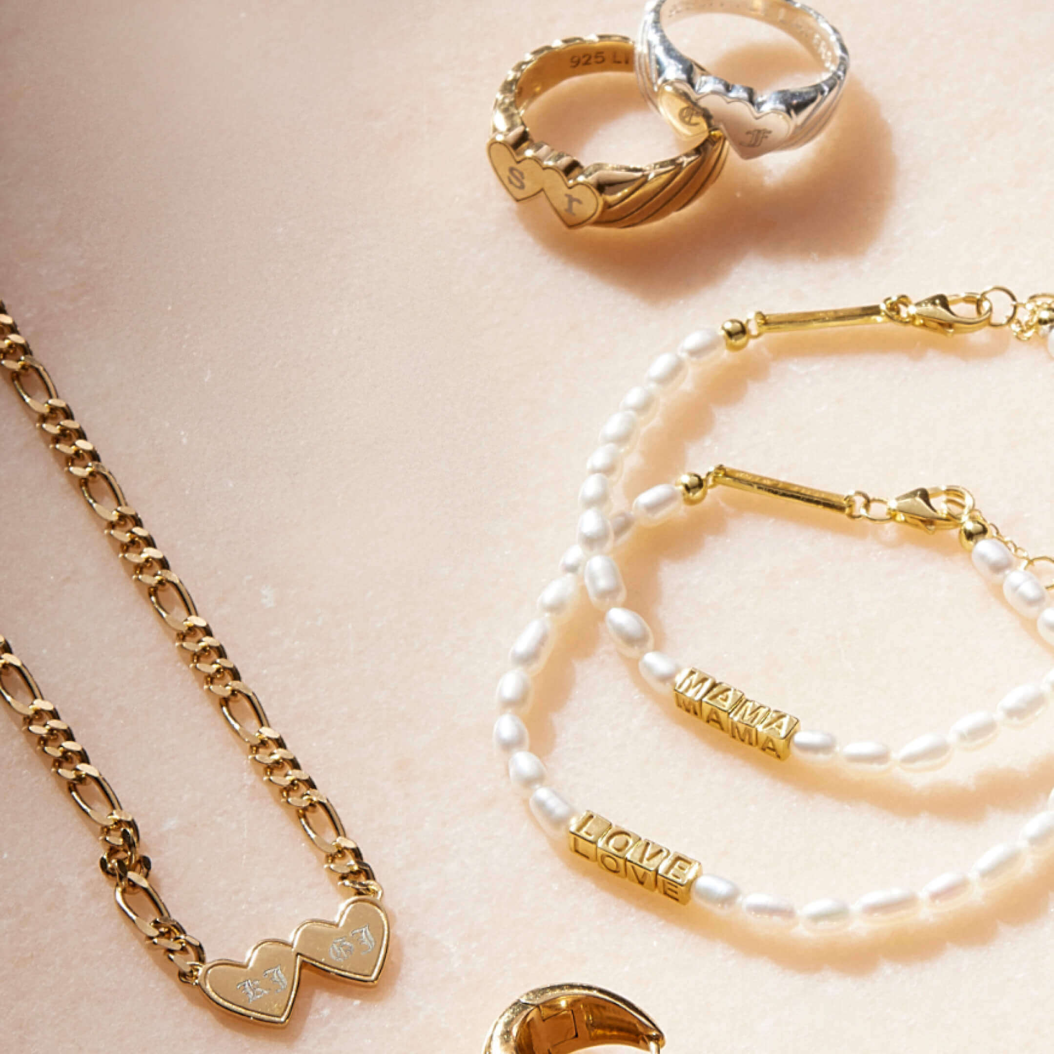 Double Heart Engravable Necklace (Gold)