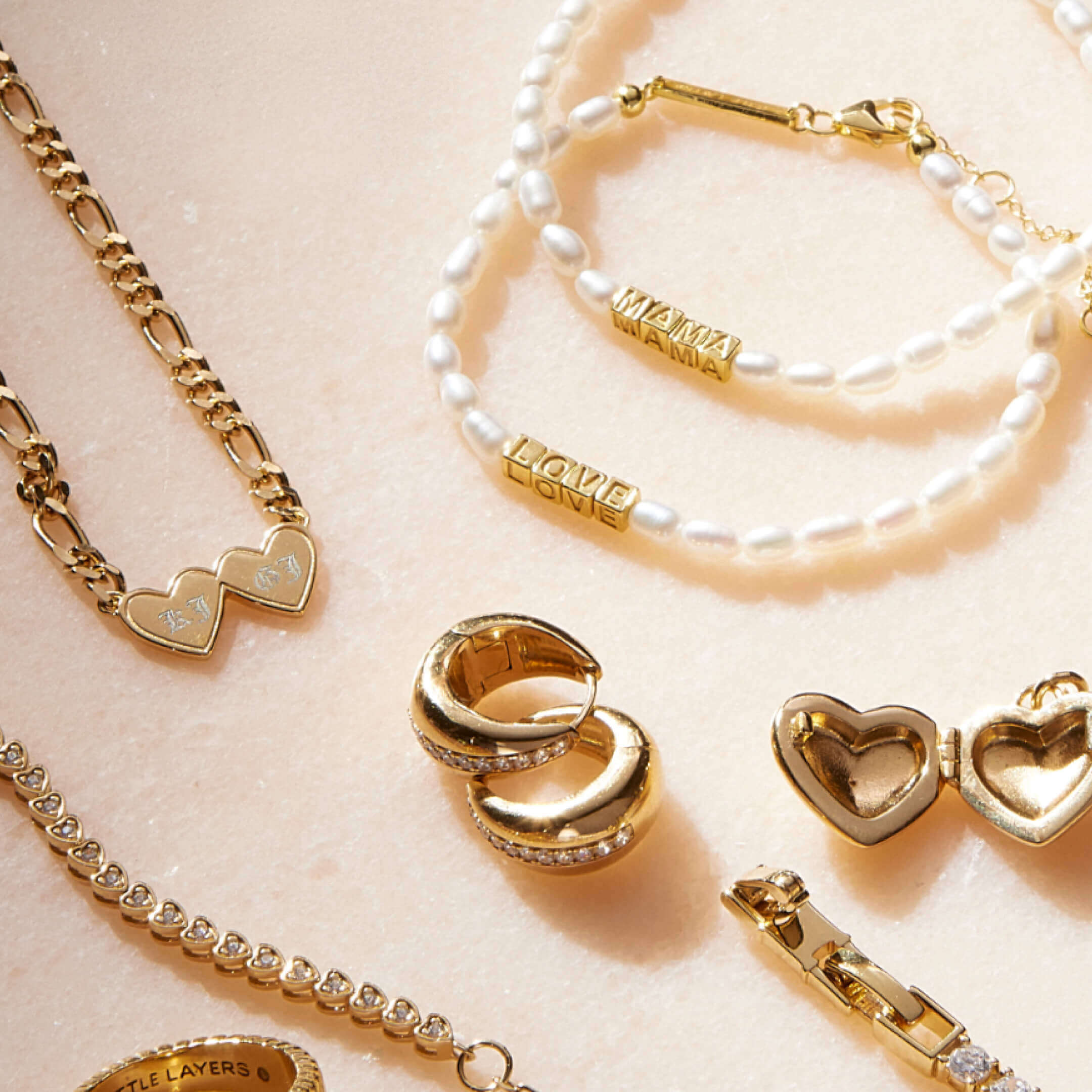 Double Heart Engravable Necklace (Gold)