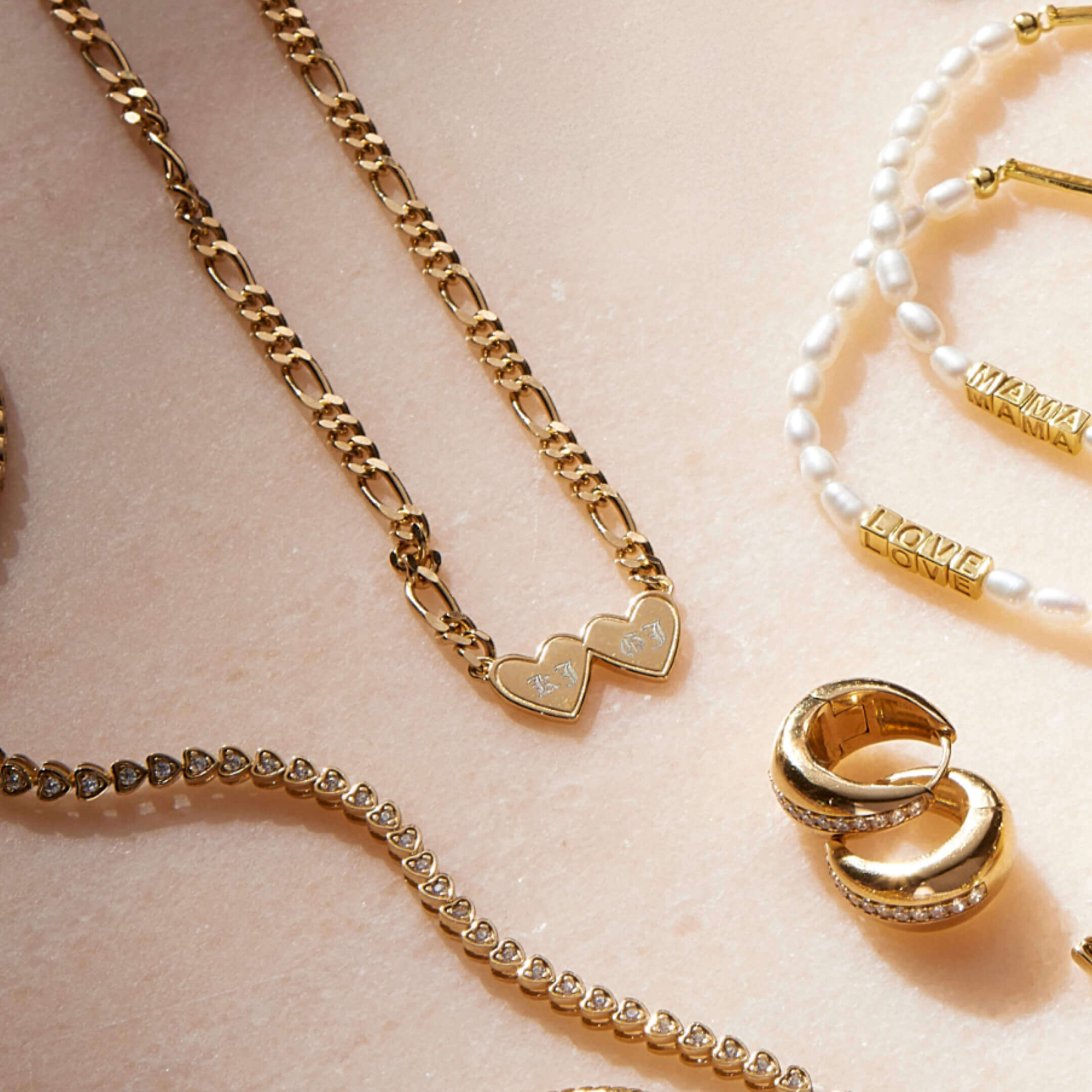 Double Heart Engravable Necklace (Gold)