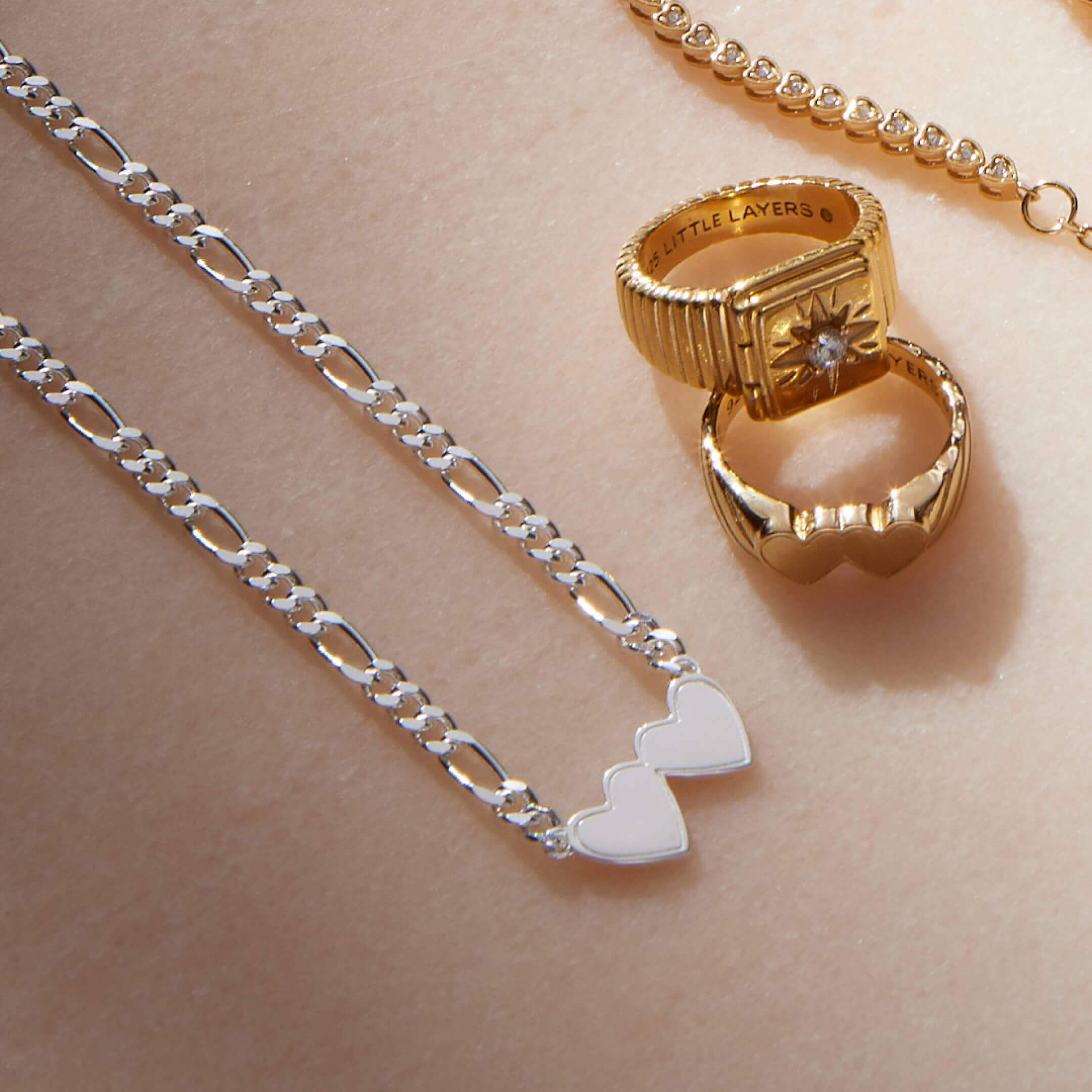 Double Heart Engravable Necklace (Gold)