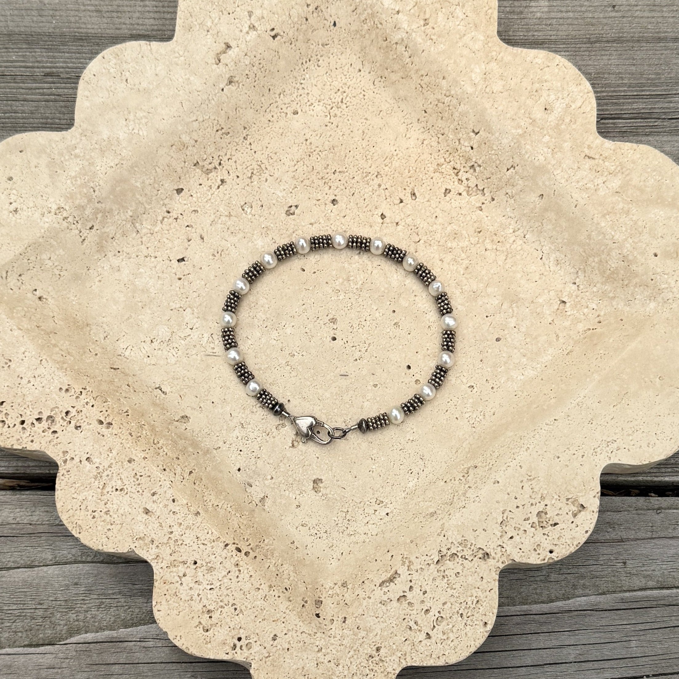 Pearl and Barrel Bead Bracelet
