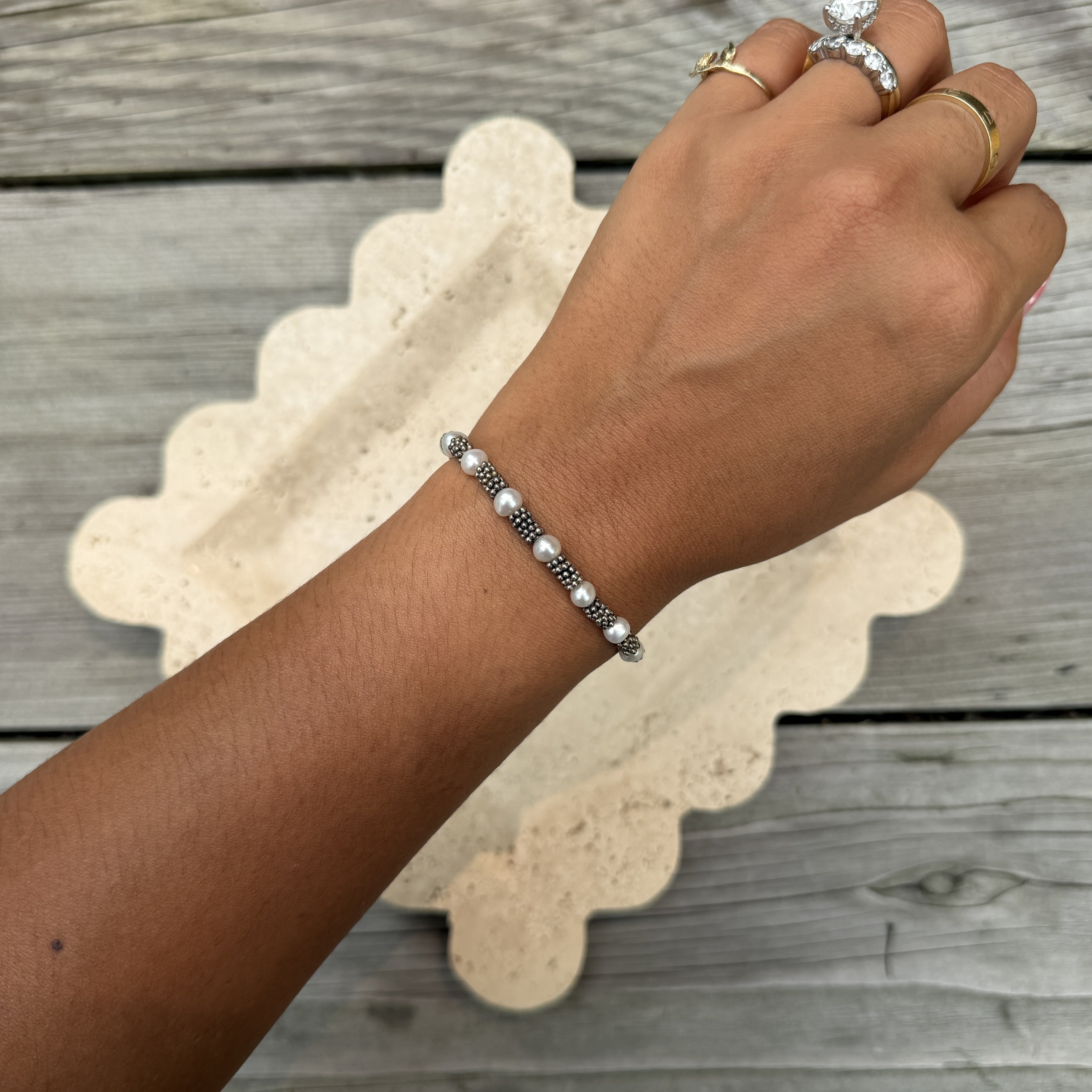 Pearl and Barrel Bead Bracelet