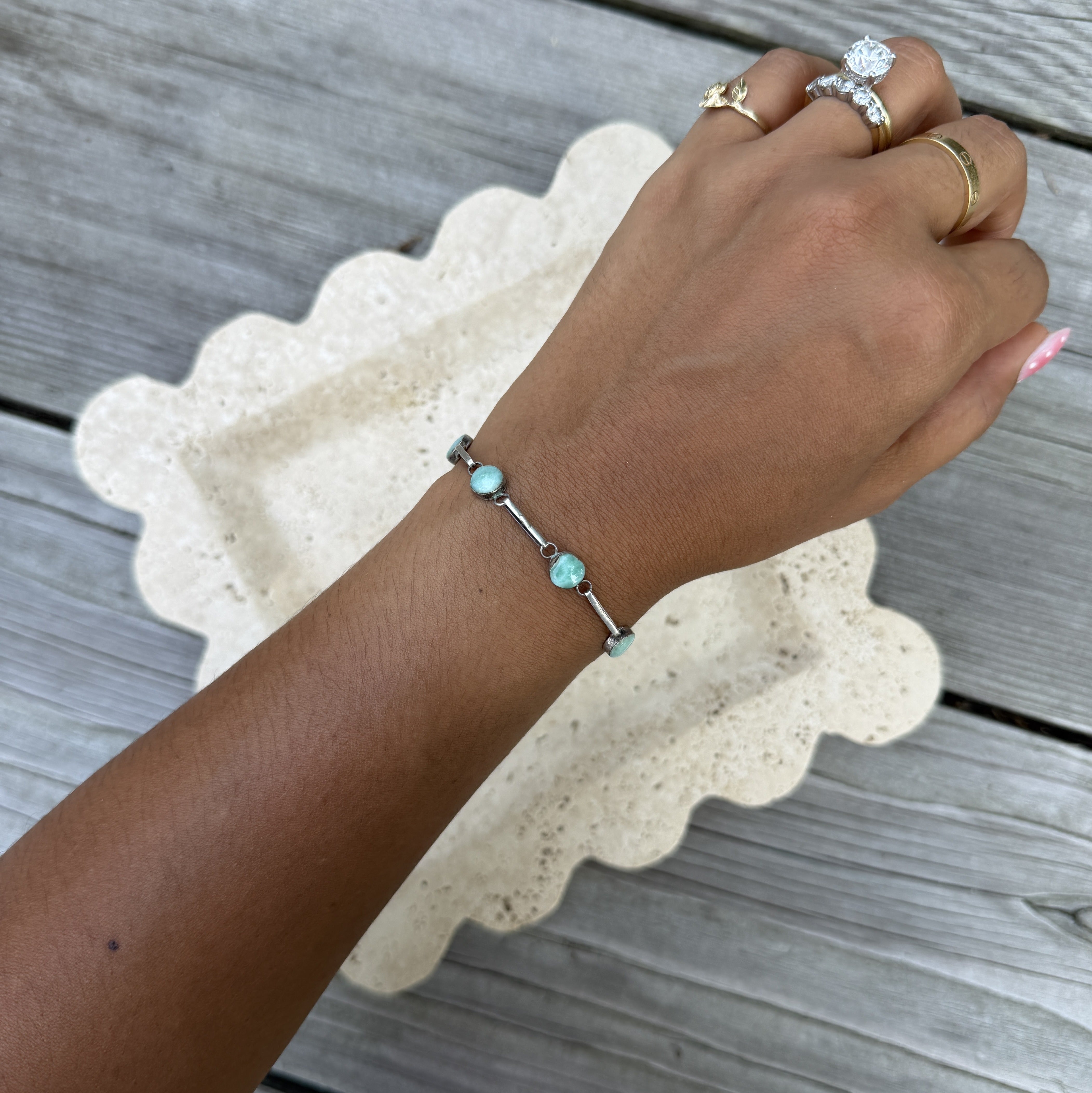 Turquoise Stone 925 Silver Rectangle Bracelet