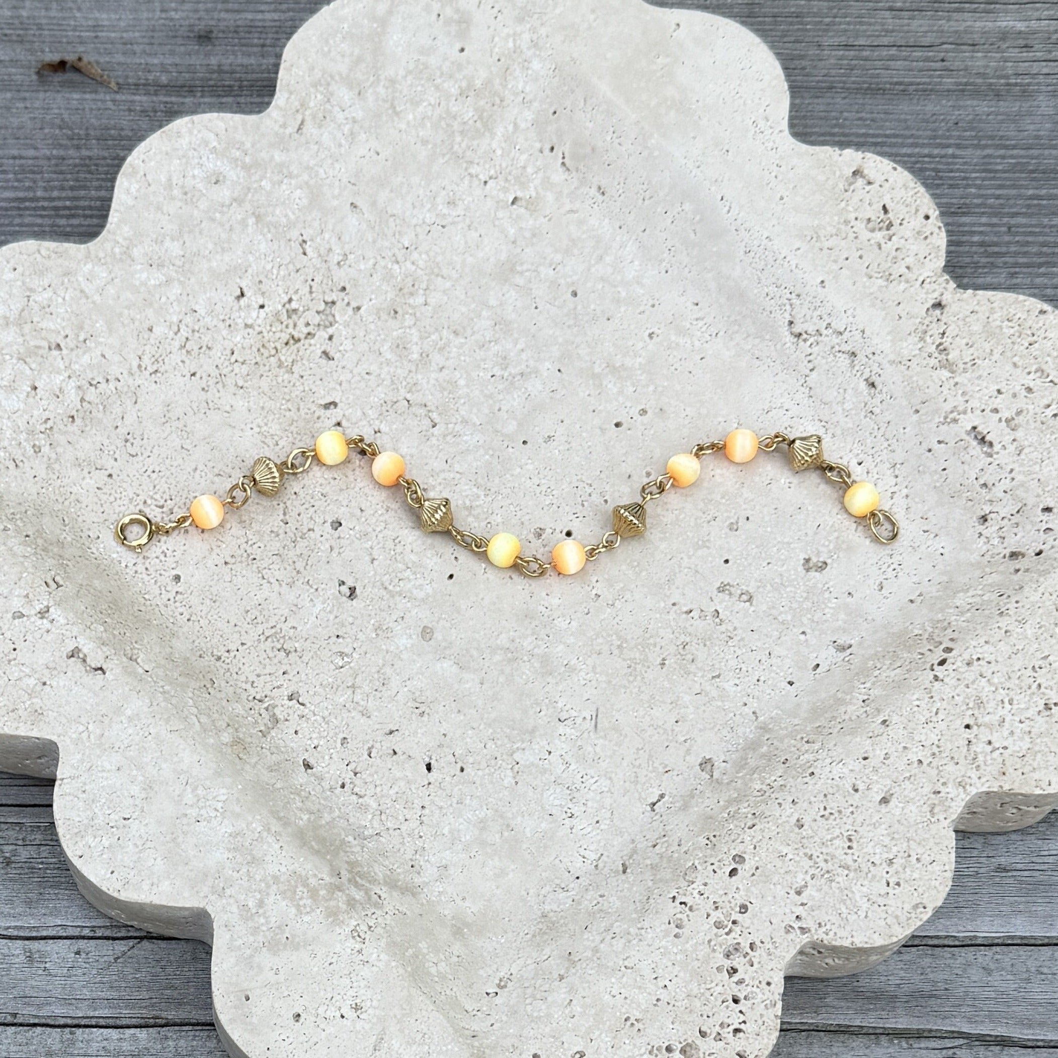 Gold Bicone and Orange Bead Bracelet