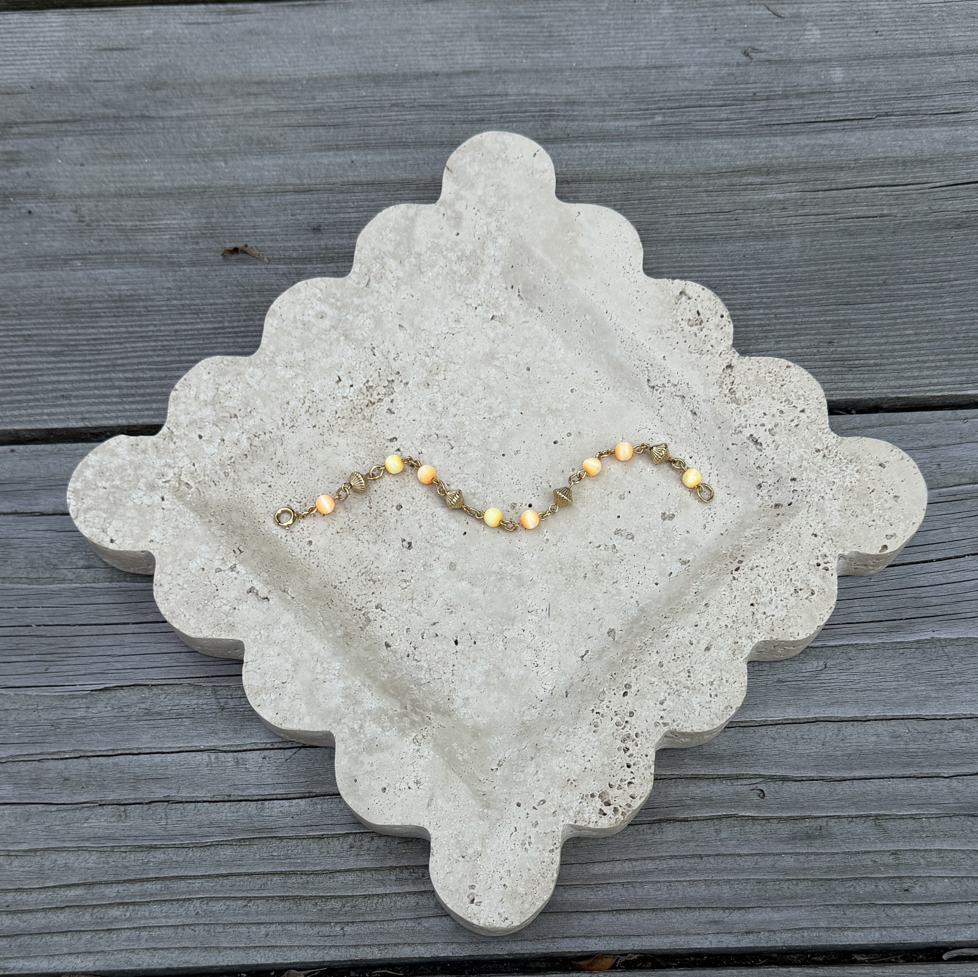 Gold Bicone and Orange Bead Bracelet