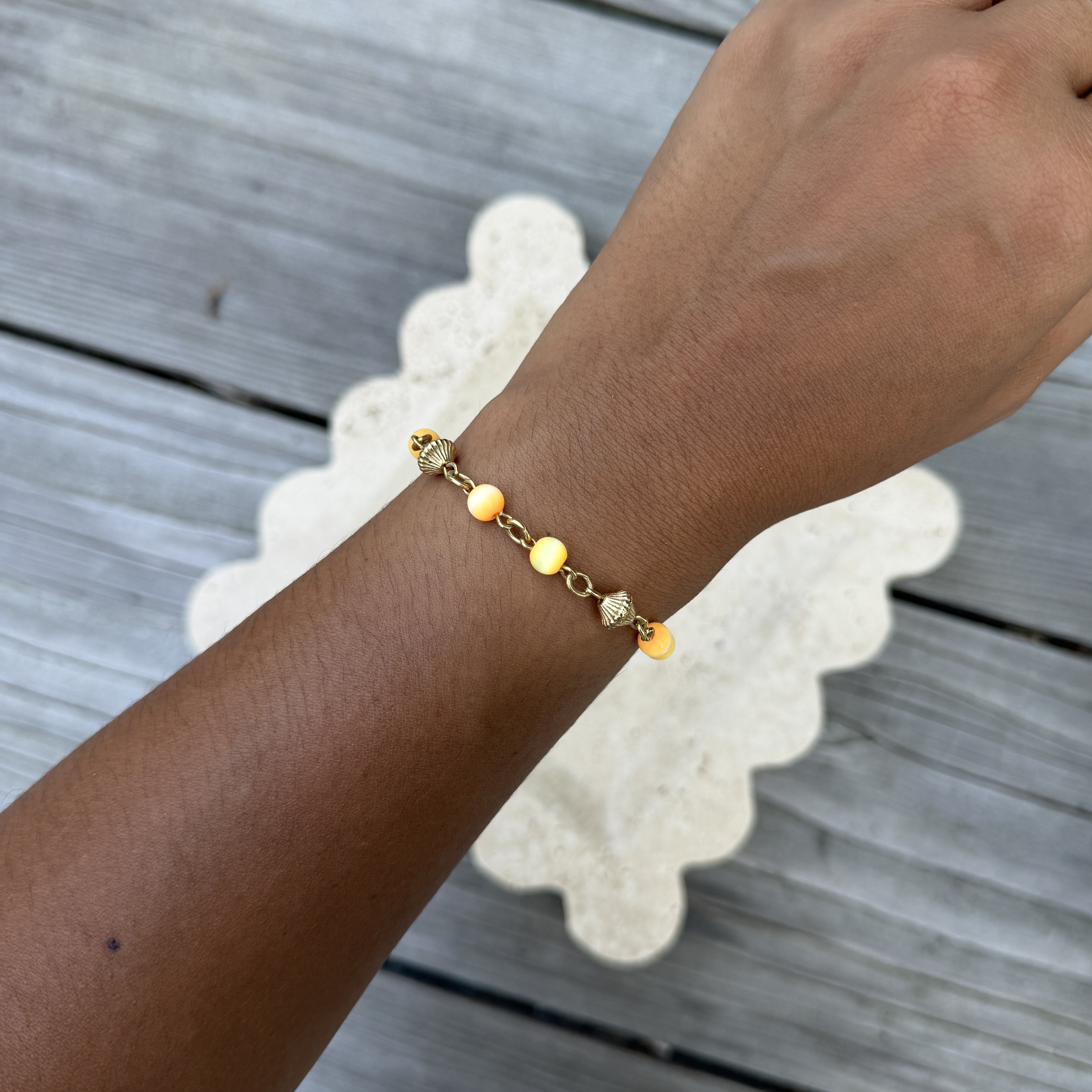 Gold Bicone and Orange Bead Bracelet
