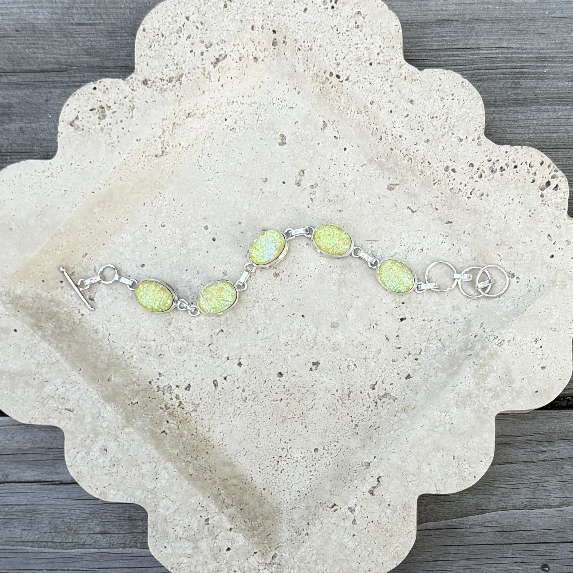 Iridescent Lime Cabochon Toggle Bracelet