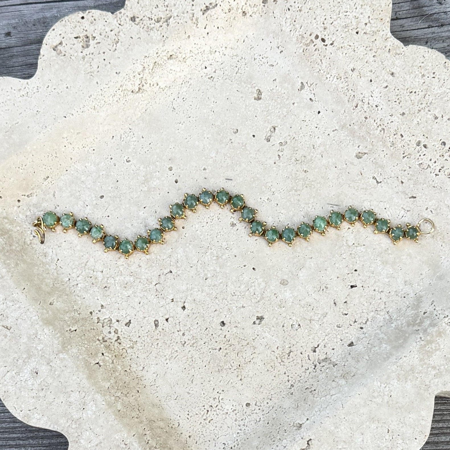 Jade and Gold-Plated Brass Wave Bracelet