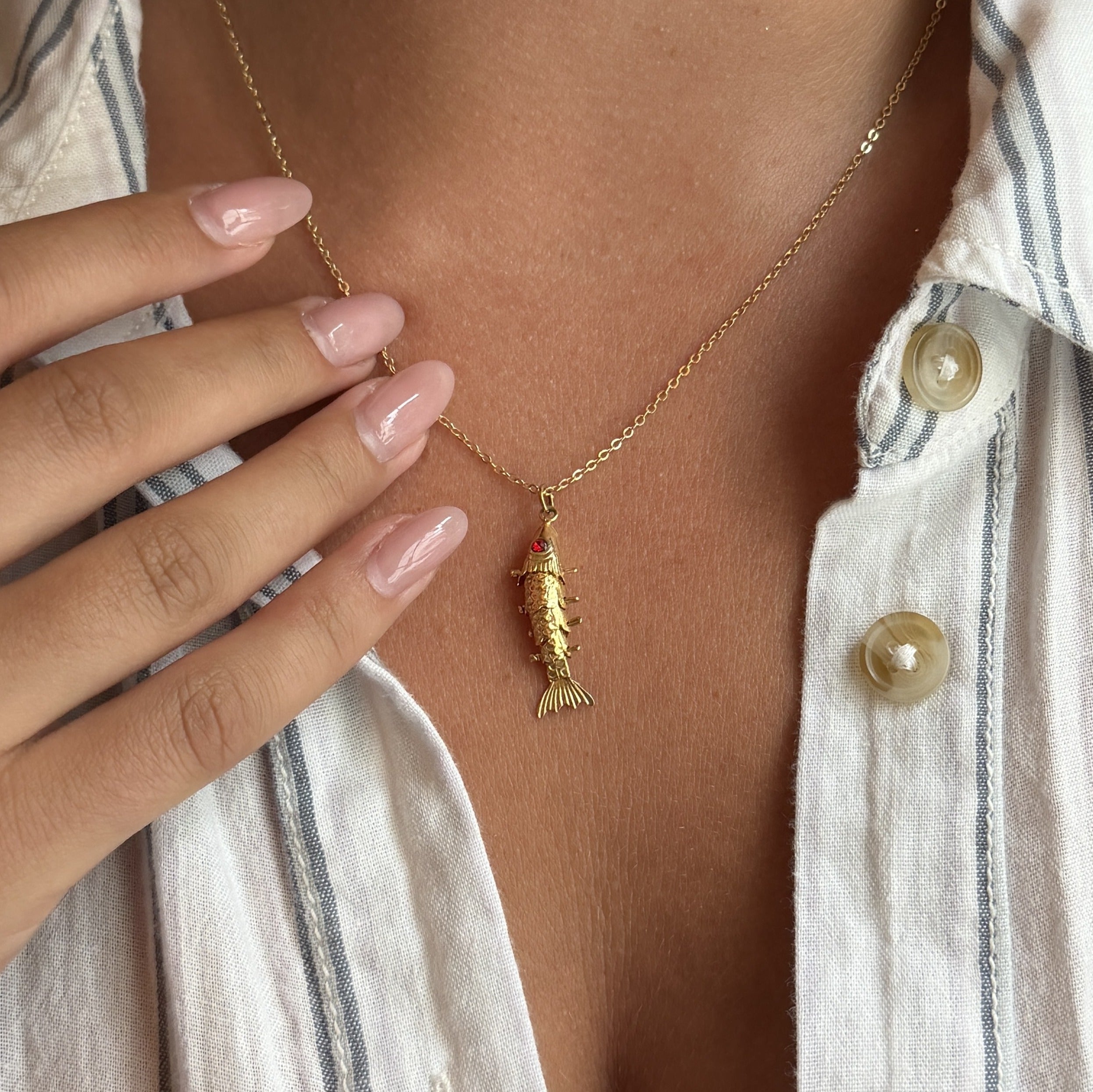 Articulated Gold Fish Pendant Necklace