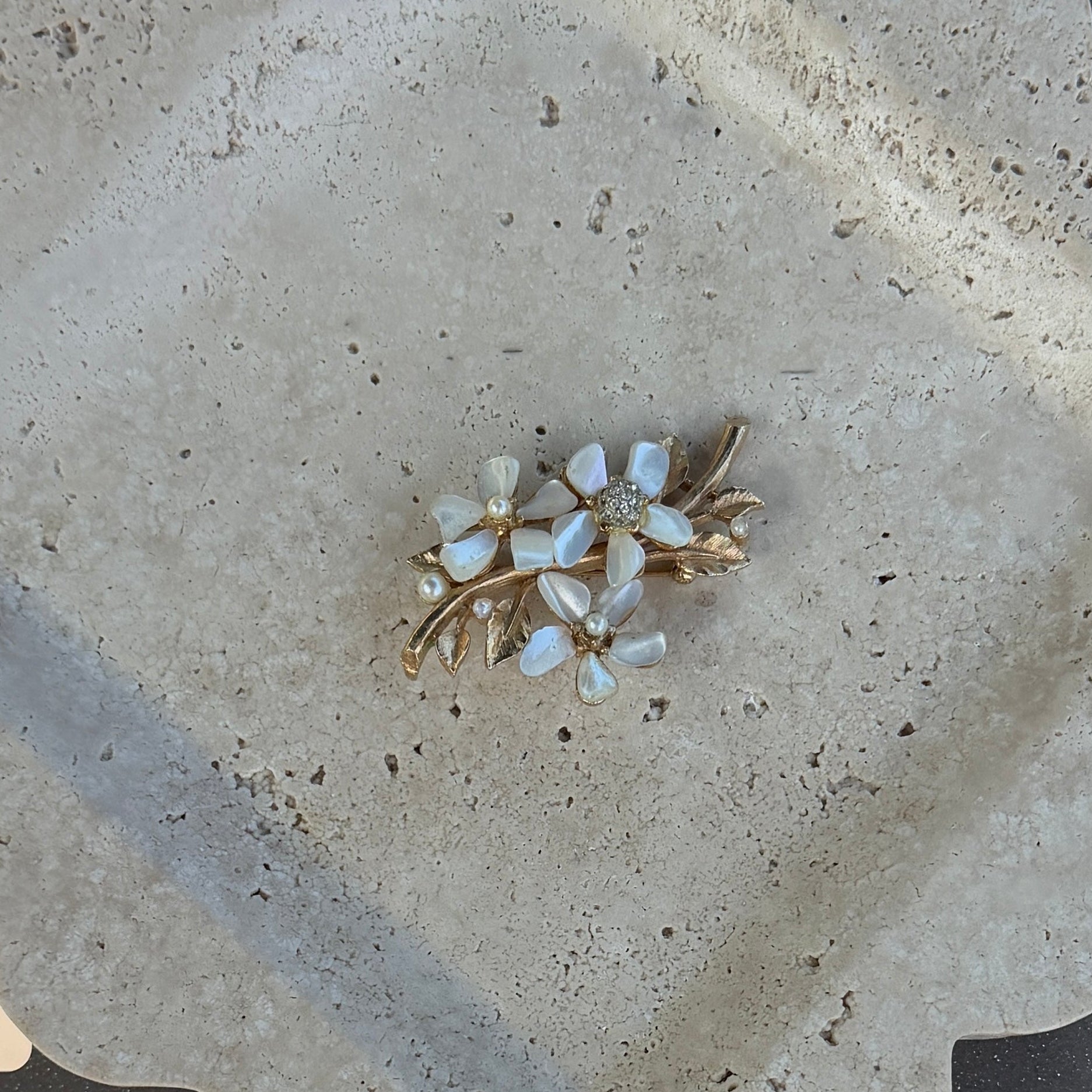 Mother-of-Pearl Flower Spray Brooch