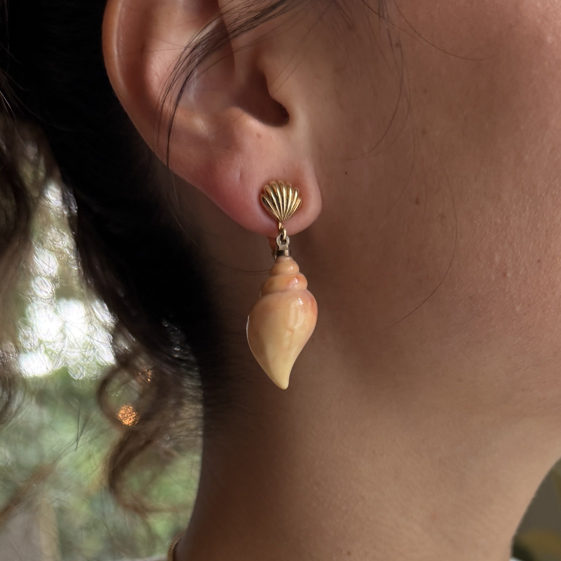 Gold Scallop Clips with Shell Drops