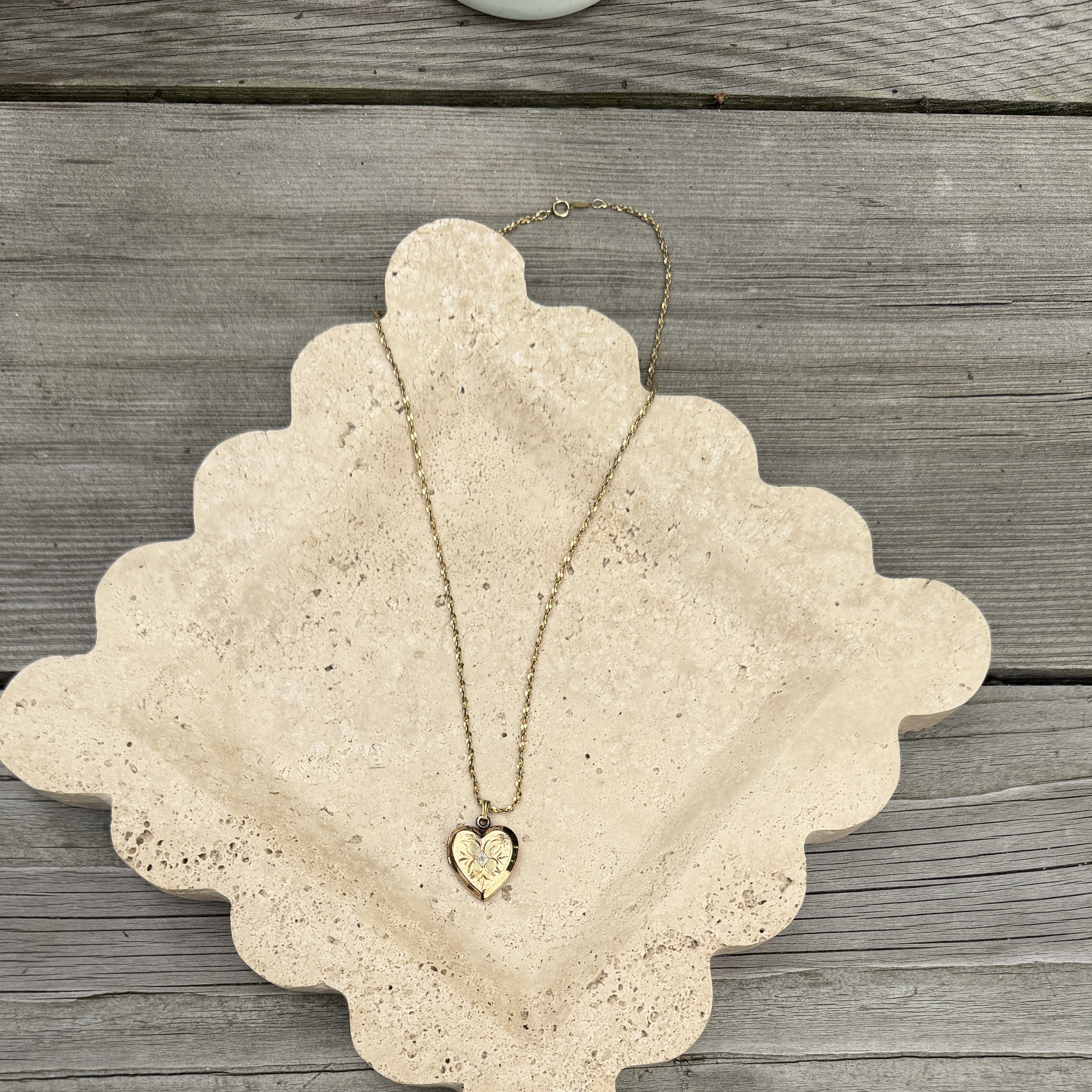 Engraved Gold Heart Locket Necklace