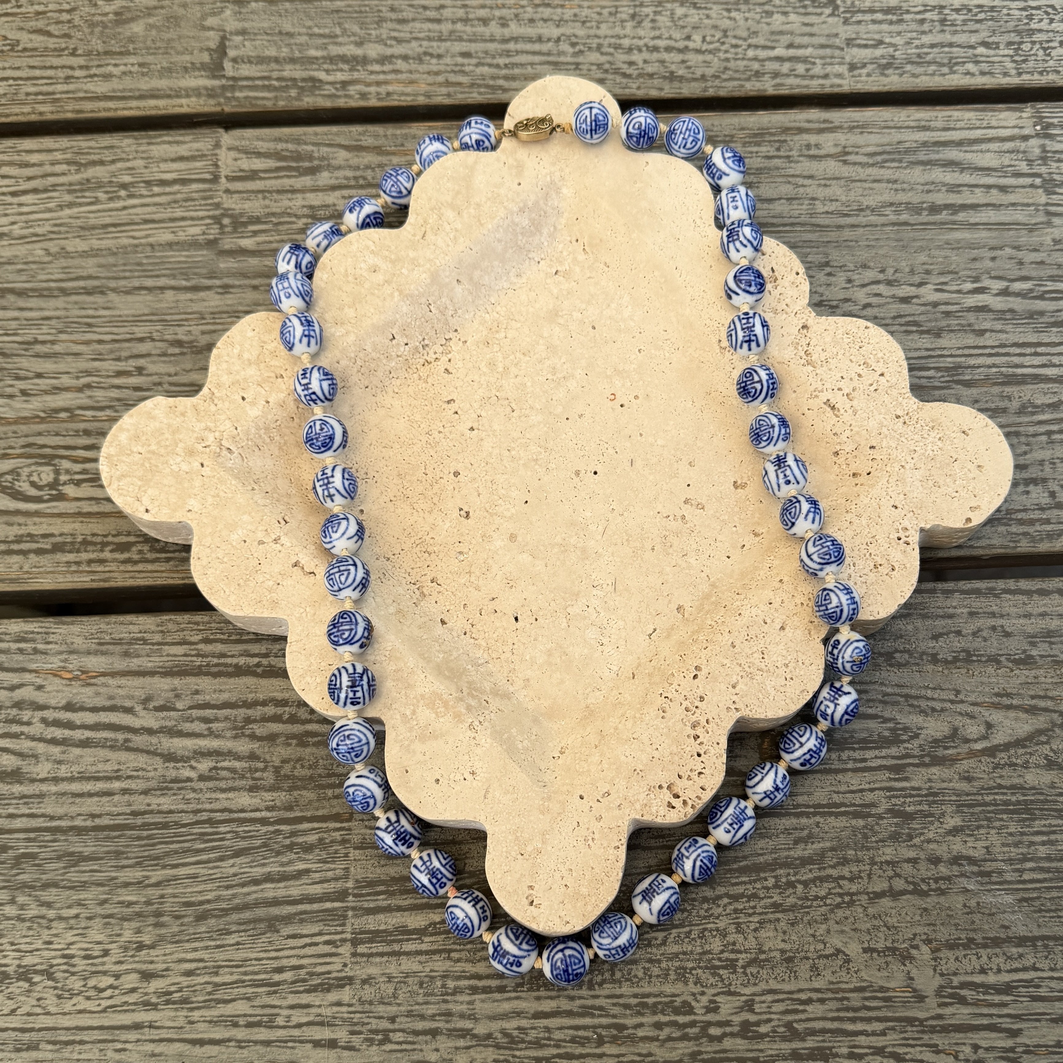Blue and White Character Bead Necklace