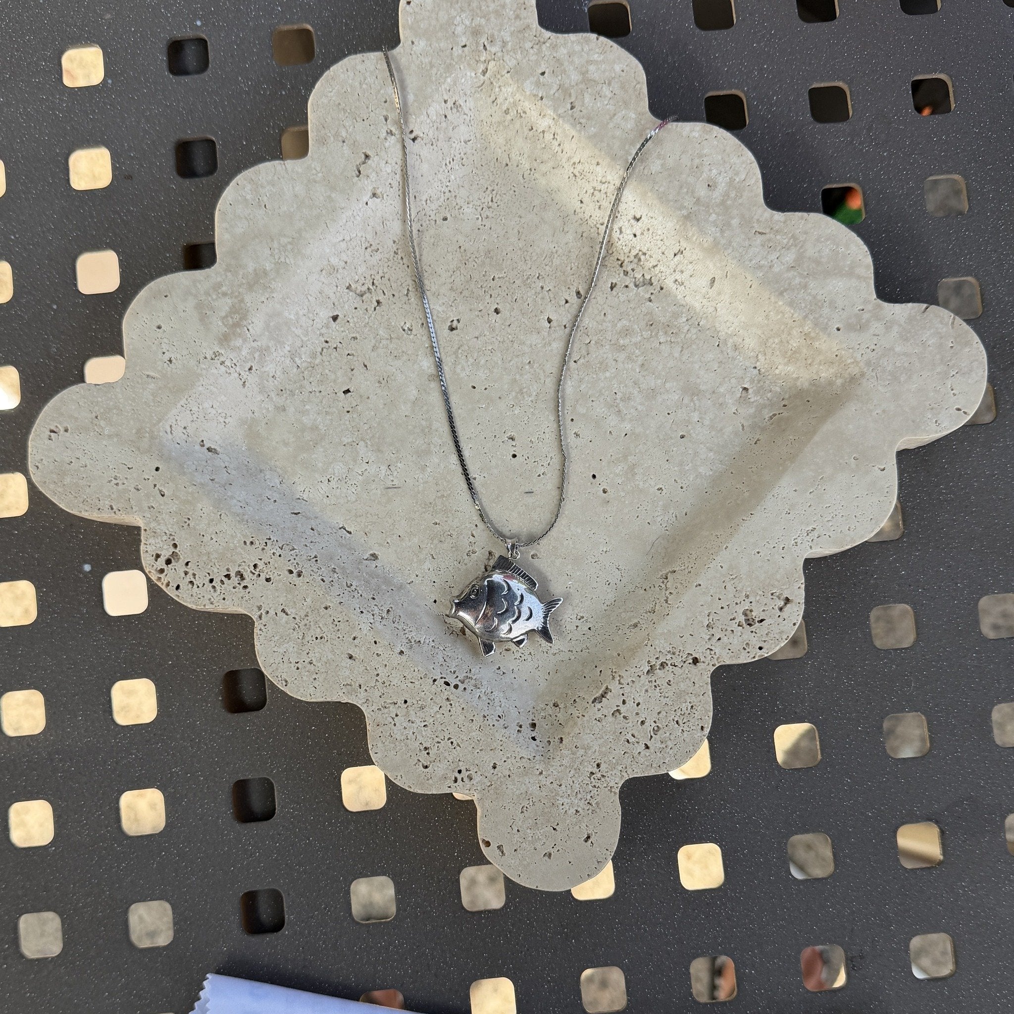 Sterlin Silver Fish Pendant Curb Chain Necklace