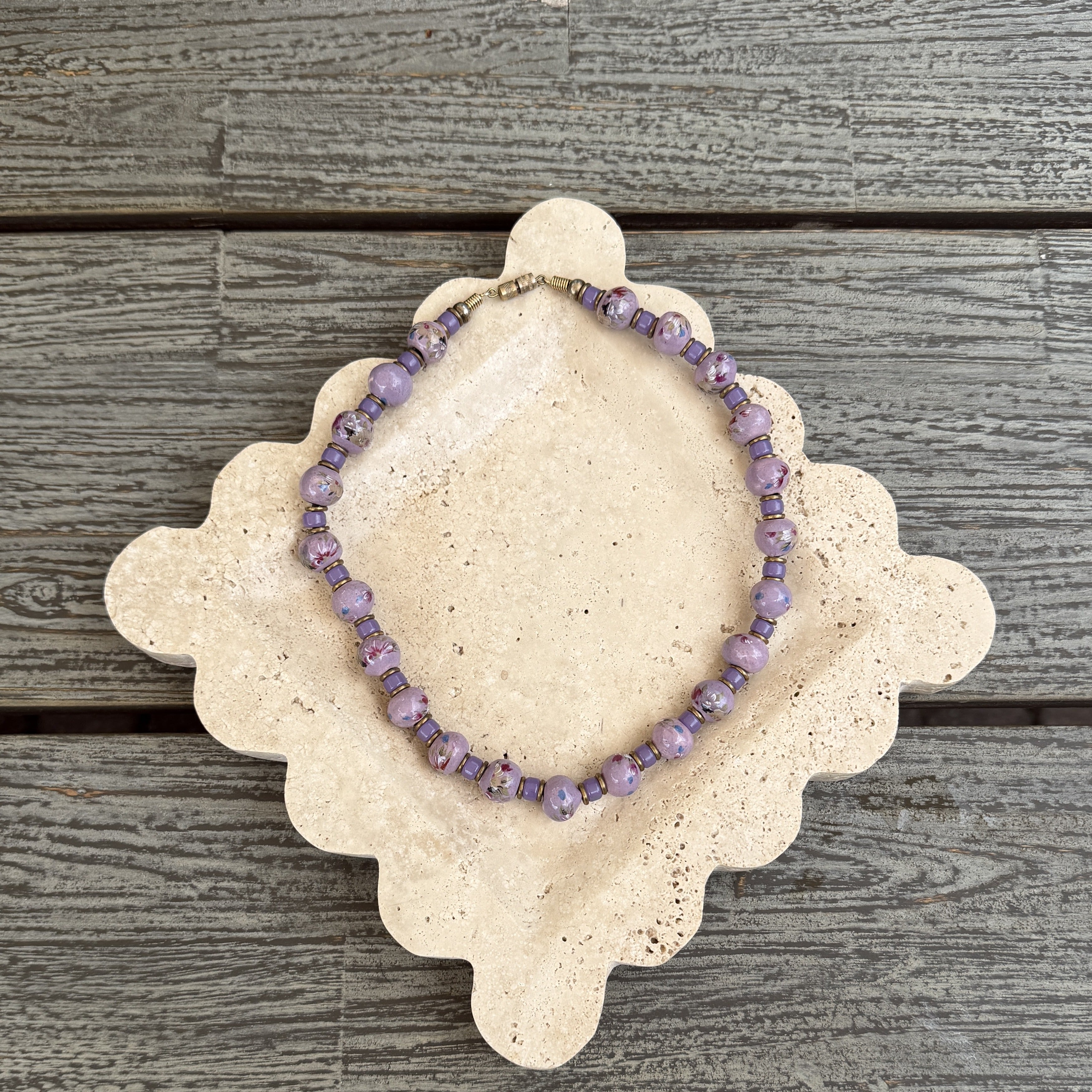 Purple Painted Wooden Bead Necklace