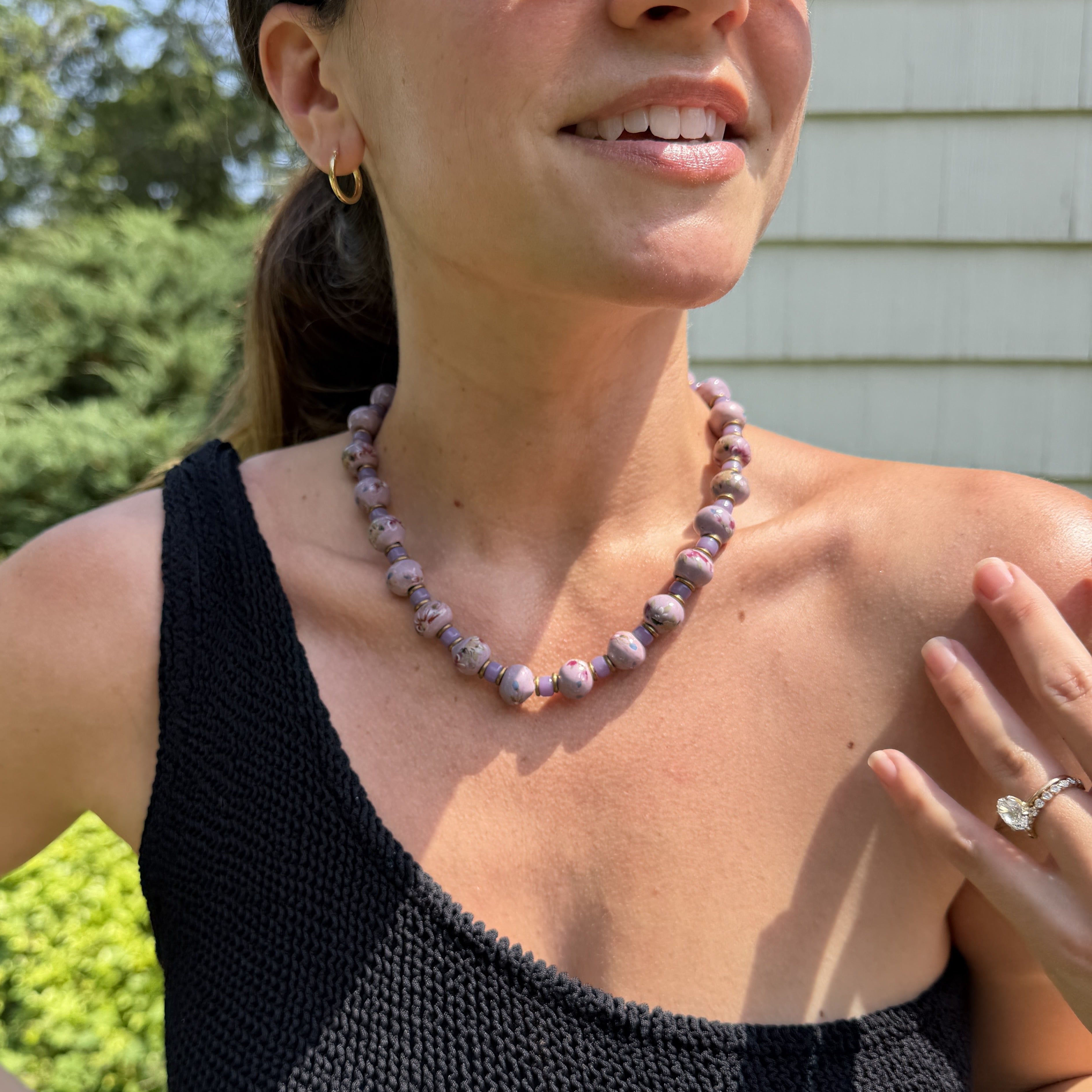 Purple Painted Wooden Bead Necklace