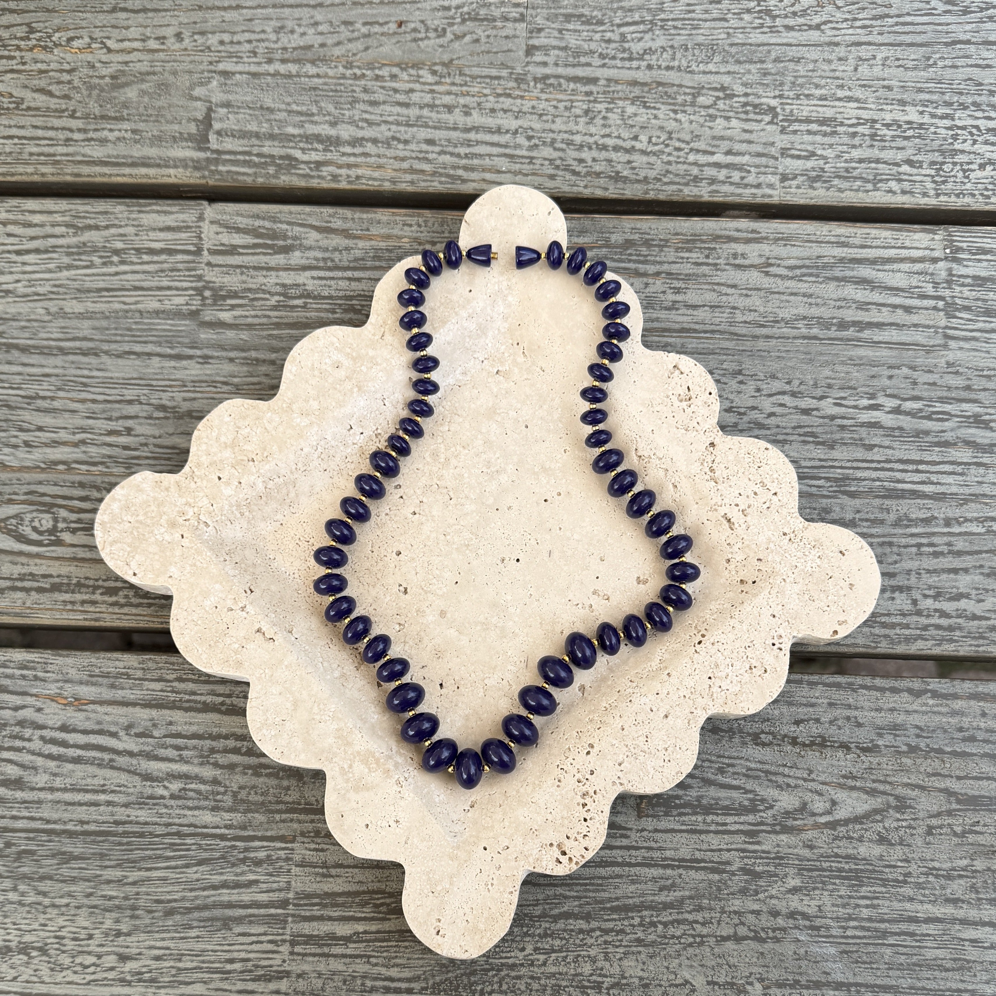 Blue Bead Necklace with Gold Spacers
